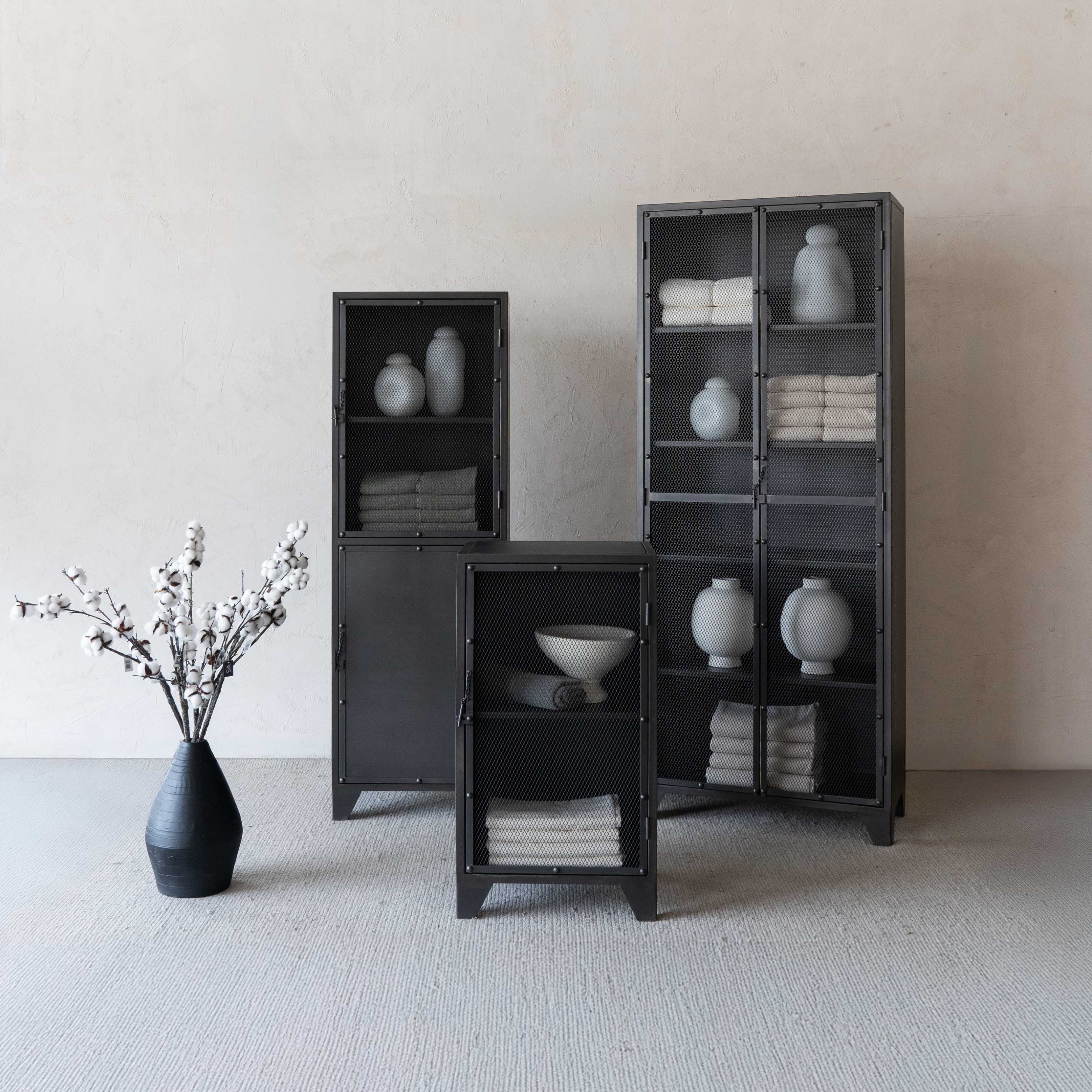 Urban Grid Industrial Bar & Storage Cabinet with Steel Mesh - Cabinets - WS Living Furniture Furniture Store in Dubai