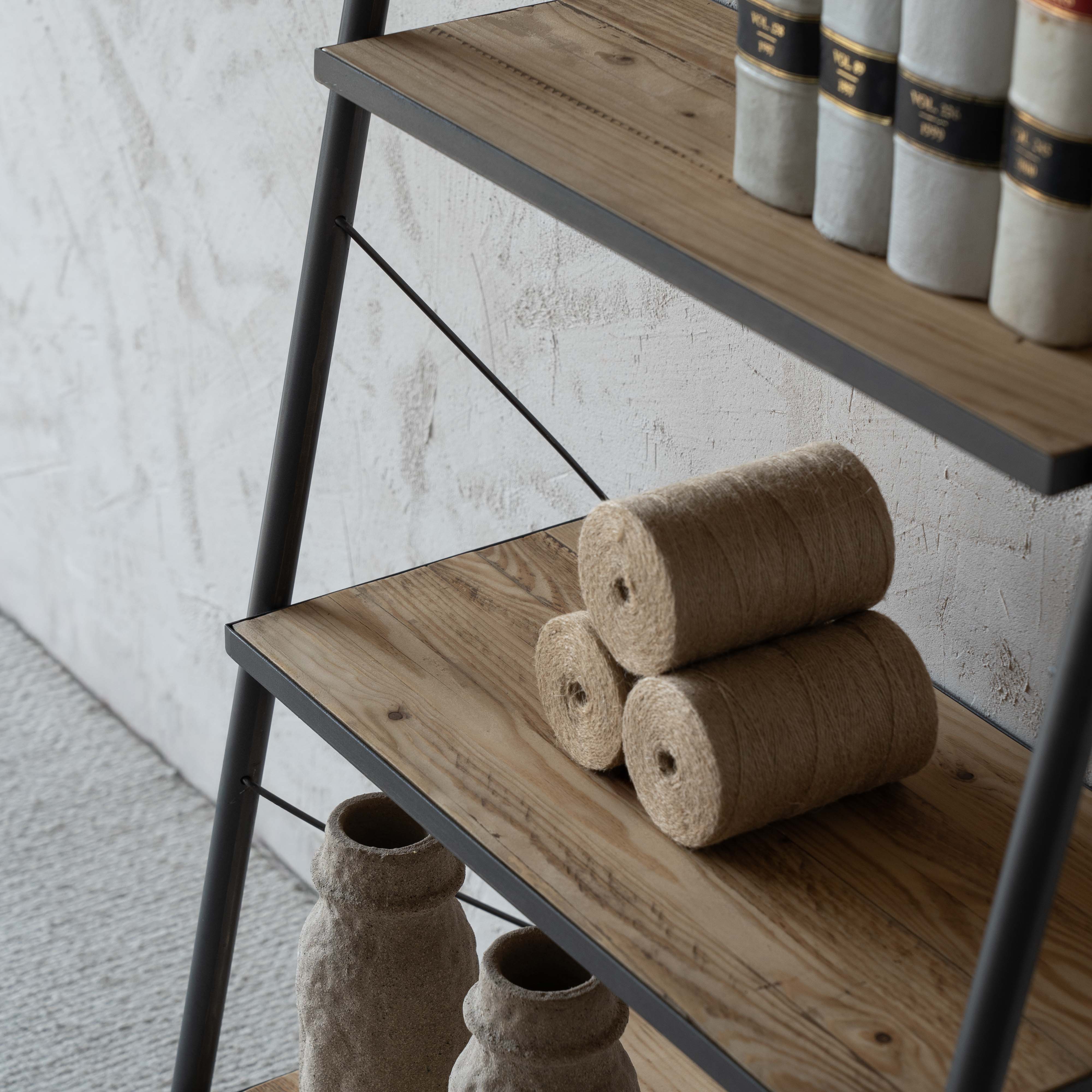 Vintage Industrial Solid Wood Leaning Book Shelf Ladder - Shelves - WS Living Furniture Furniture Store in Dubai