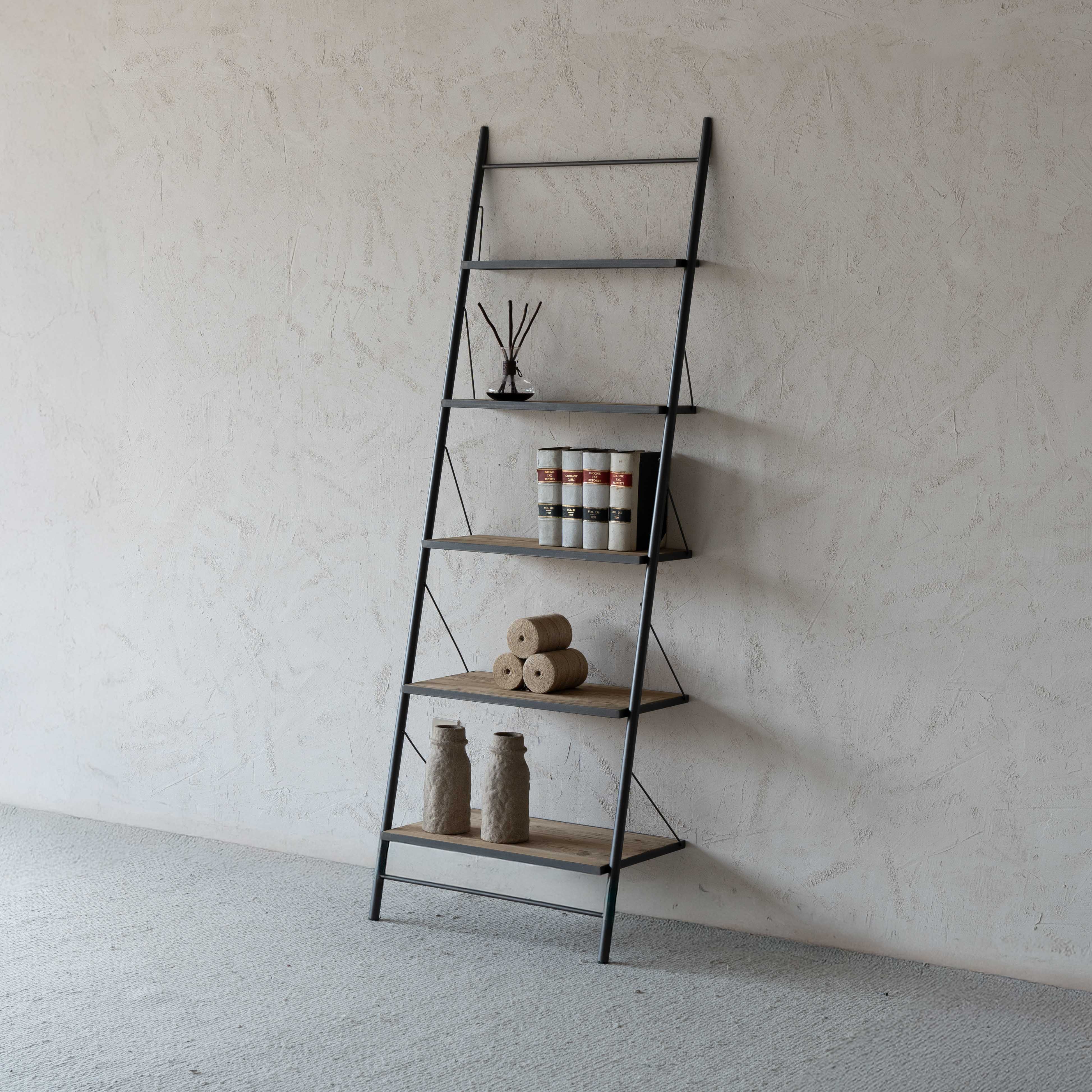 Vintage Industrial Solid Wood Leaning Book Shelf Ladder - Shelves - WS Living Furniture Furniture Store in Dubai