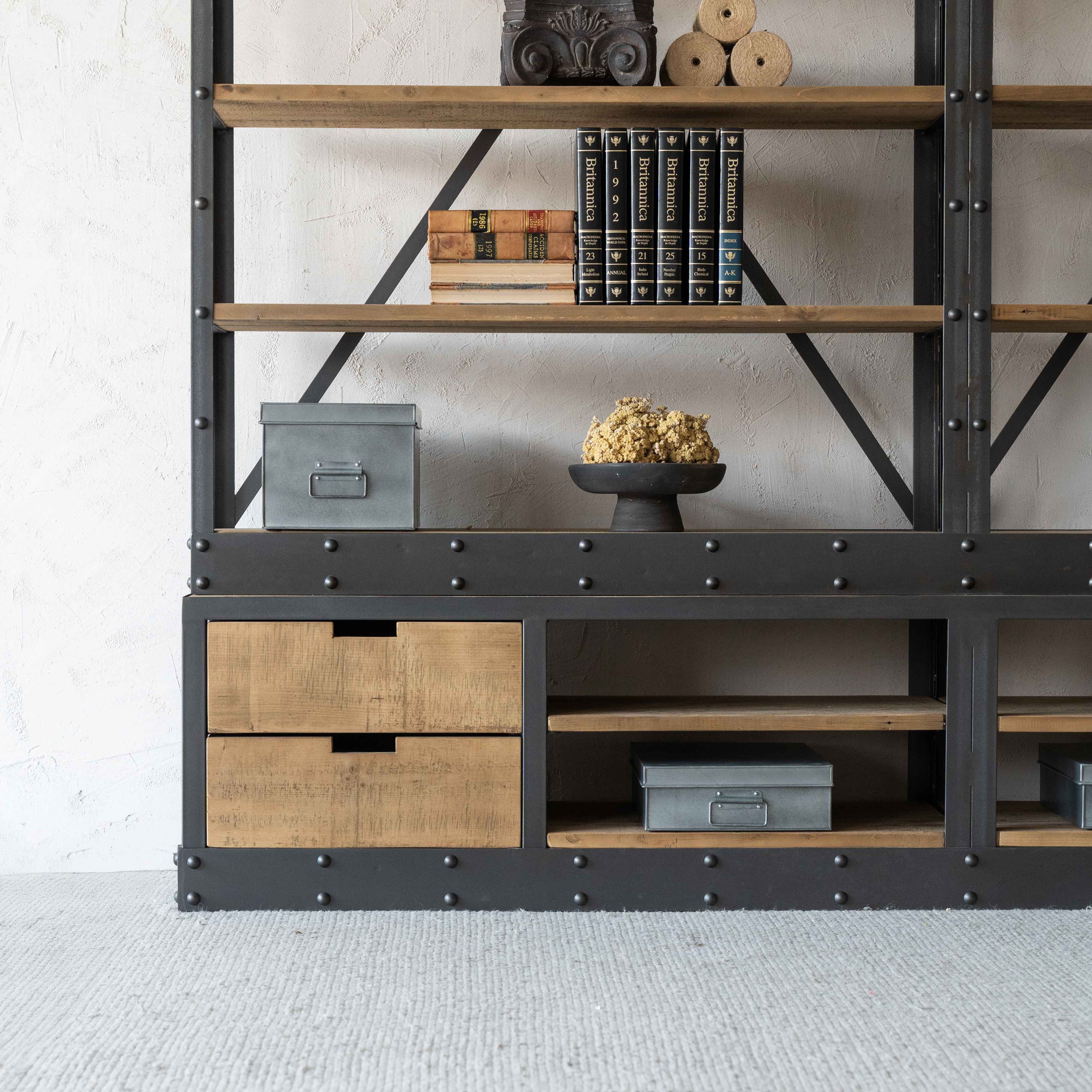 Urban Rustic Industrial Solid Wood Book Shelf Rack With Ladder - Shelves - WS Living Furniture Furniture Store in Dubai