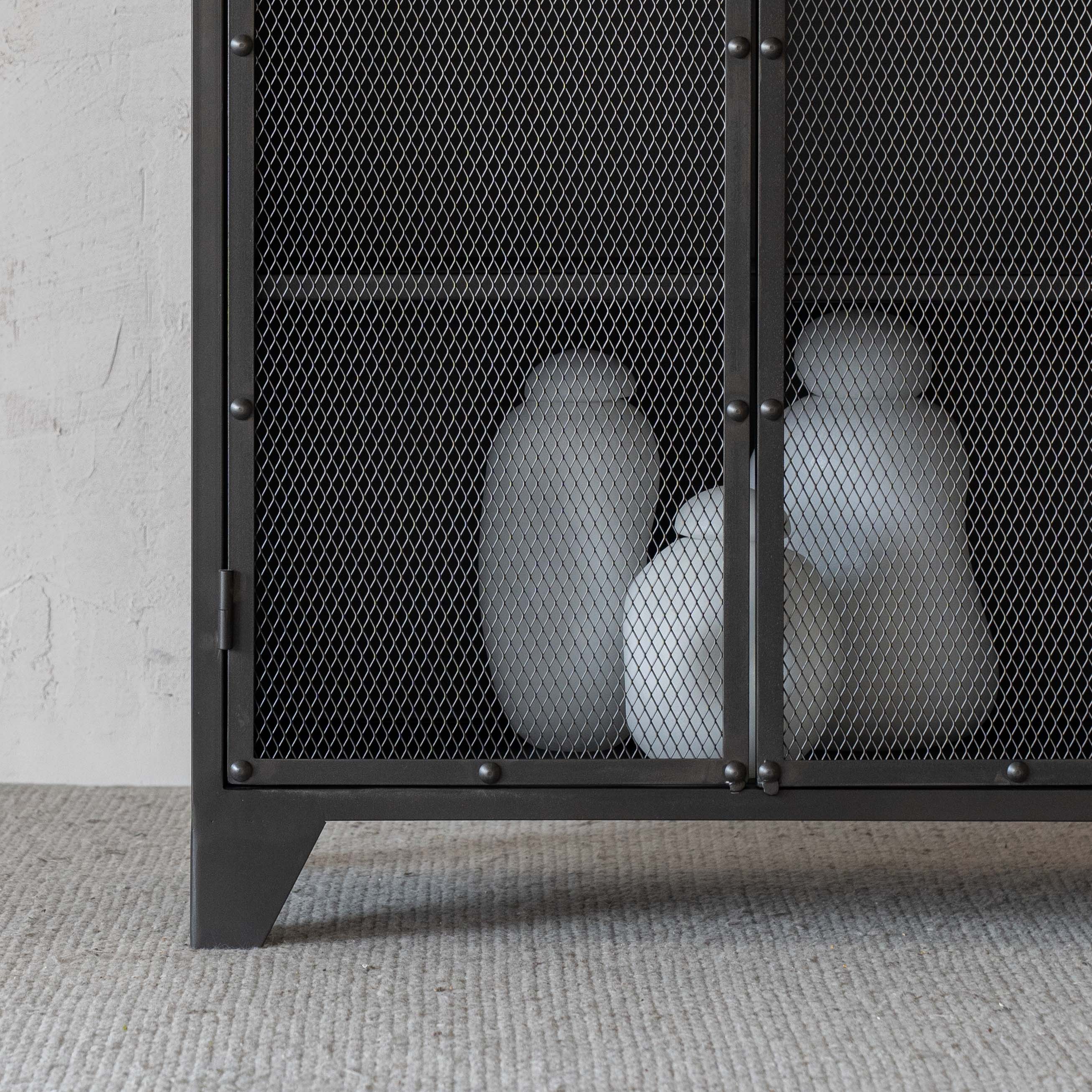 Loft-Style Steel Industrial Bar & Storage Cabinet with Mesh - Cabinets - WS Living Furniture Furniture Store in Dubai