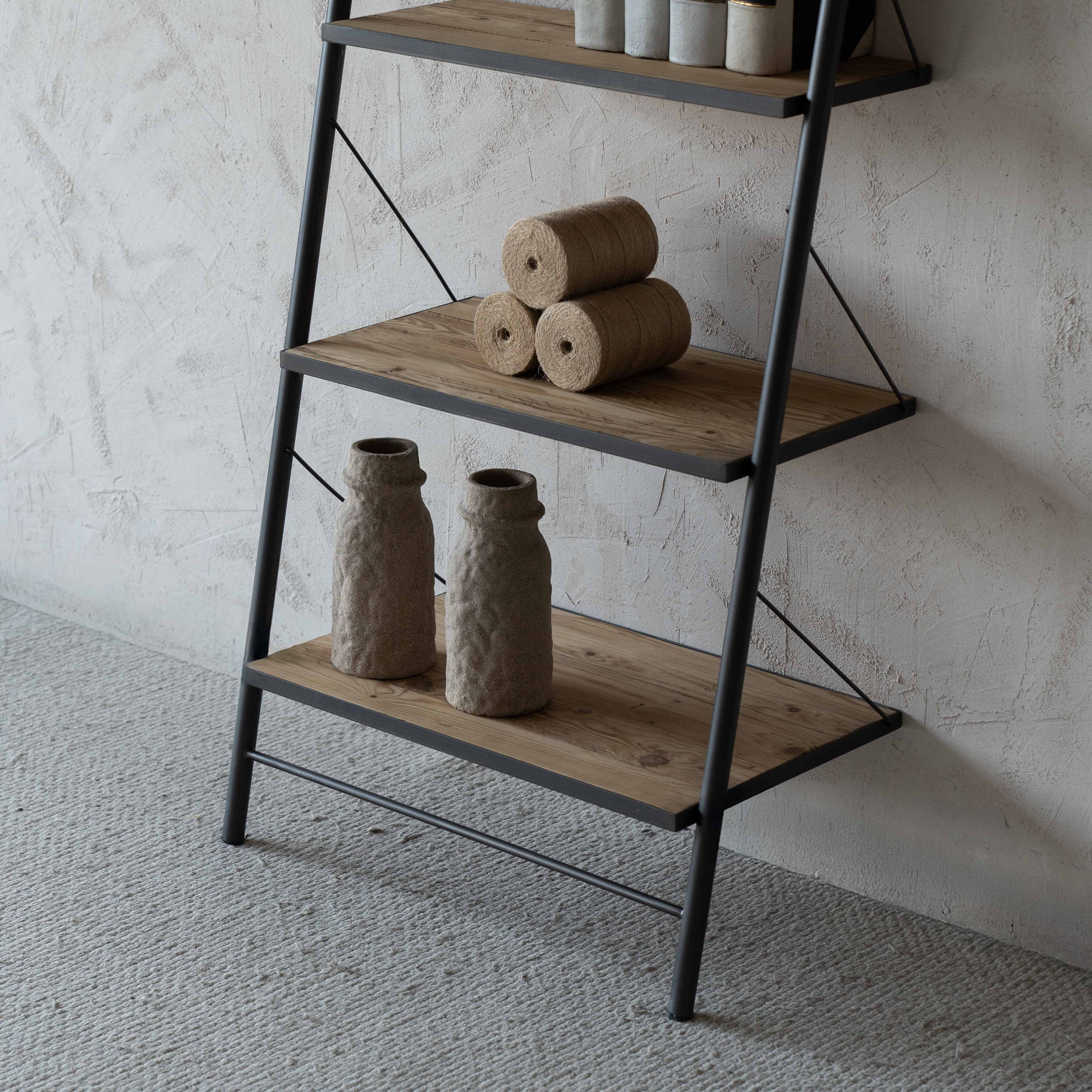 Vintage Industrial Solid Wood Leaning Book Shelf Ladder - Shelves - WS Living Furniture Furniture Store in Dubai