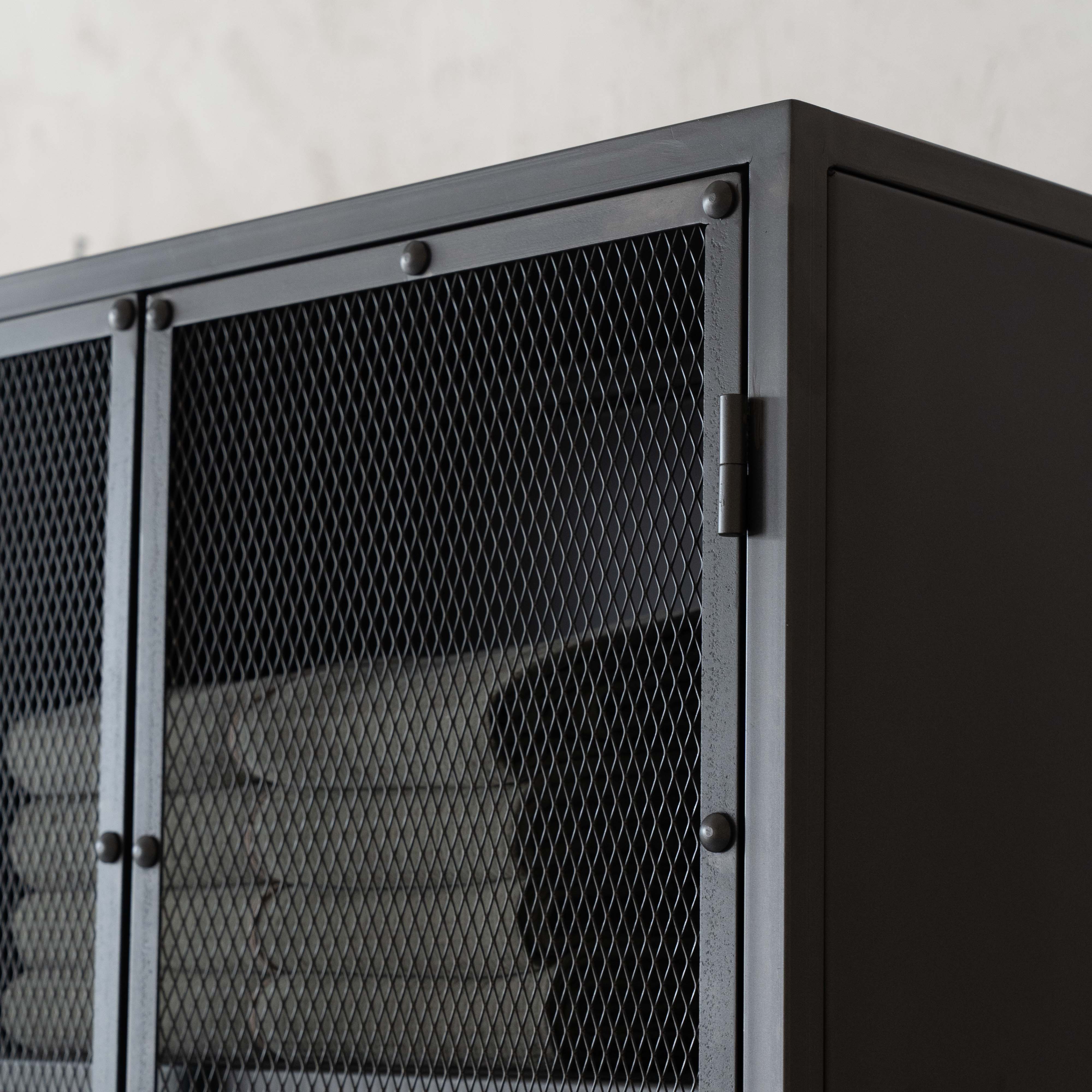 Mesh Front Grey Wash Industrial Bar & Storage Cabinet with Steel Mesh - Cabinets - WS Living Furniture Furniture Store in Dubai
