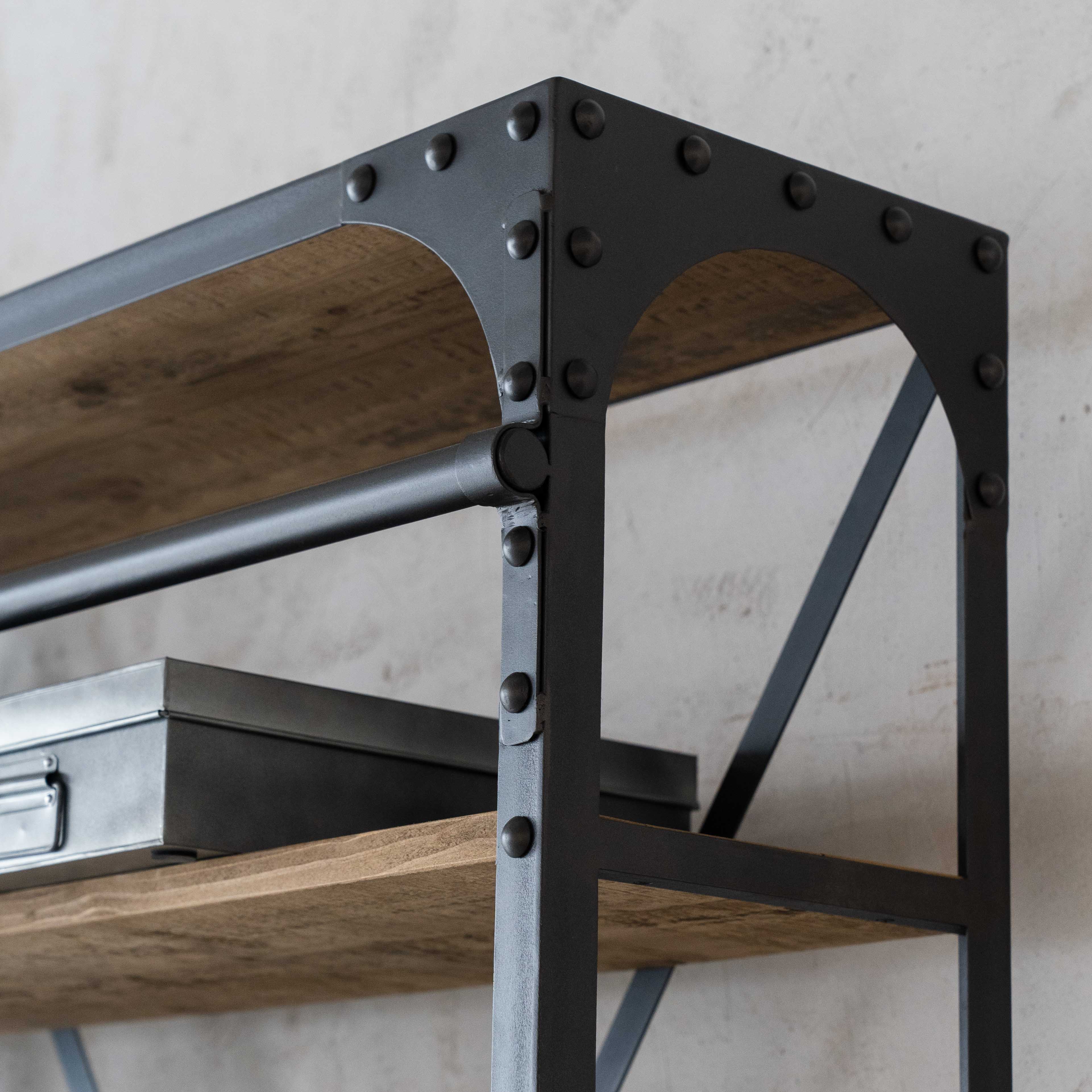Urban Rustic Industrial Solid Wood Book Shelf Rack With Ladder - Shelves - WS Living Furniture Furniture Store in Dubai