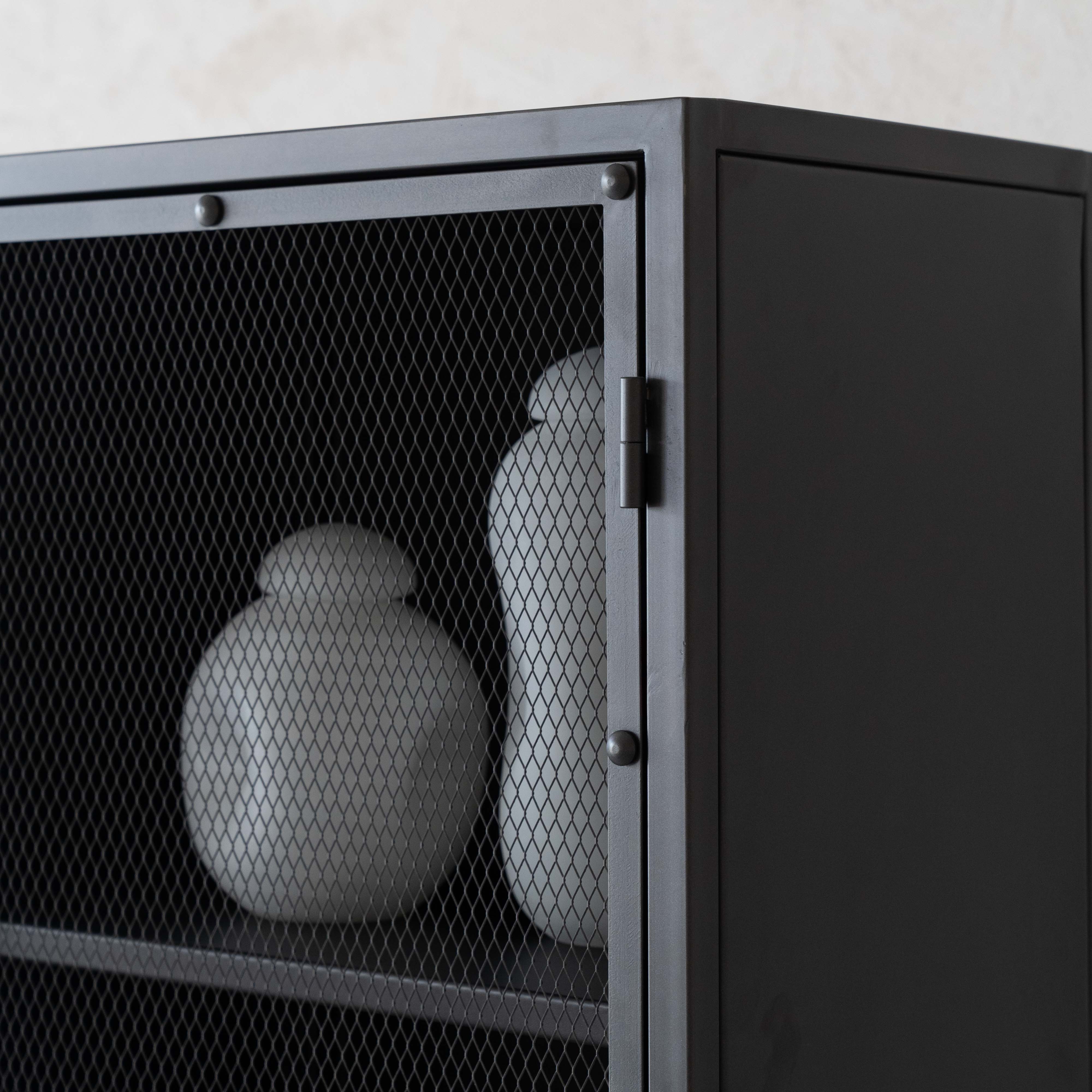 Urban Grid Industrial Bar & Storage Cabinet with Steel Mesh - Cabinets - WS Living Furniture Furniture Store in Dubai
