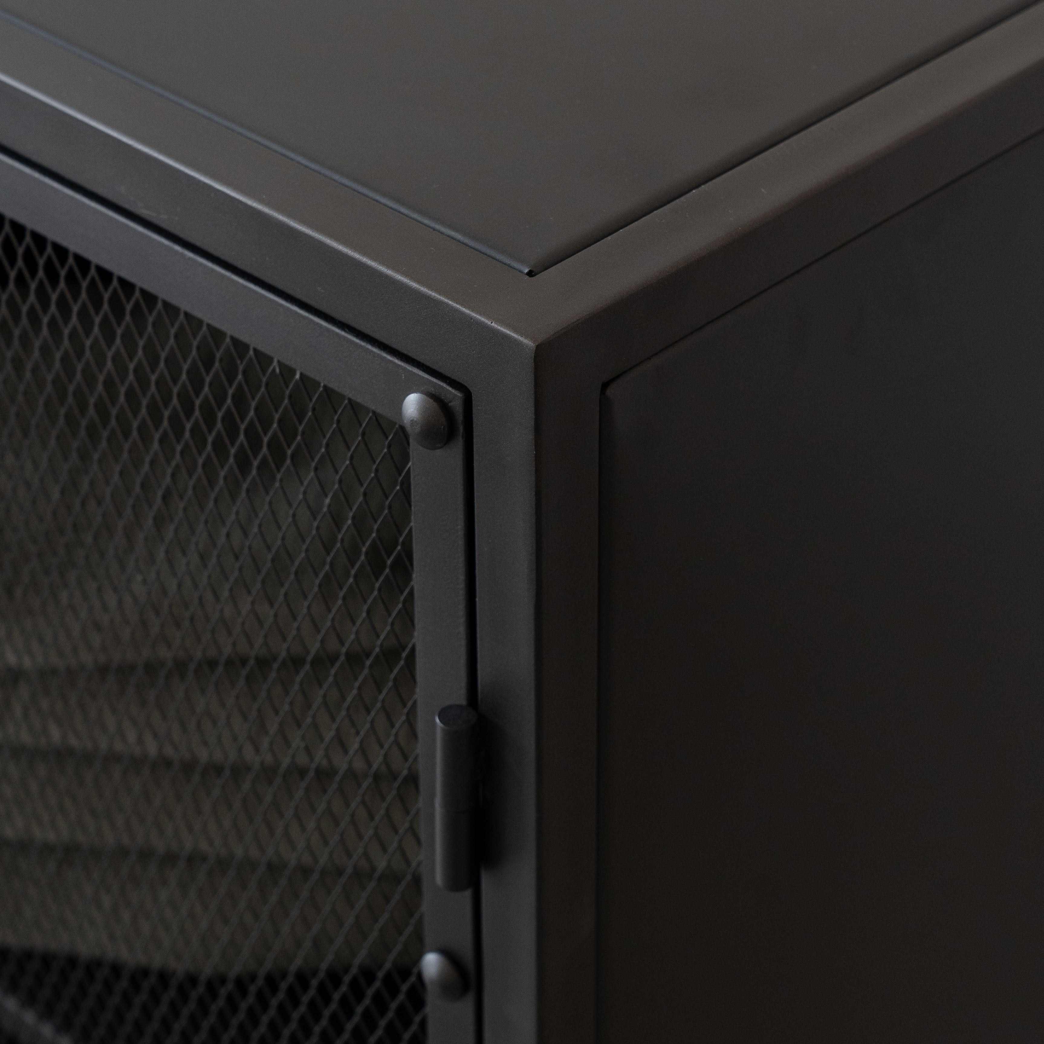 Mesh Front Grey Wash Industrial Bar & Storage Cabinet with Steel Mesh - Cabinets - WS Living Furniture Furniture Store in Dubai