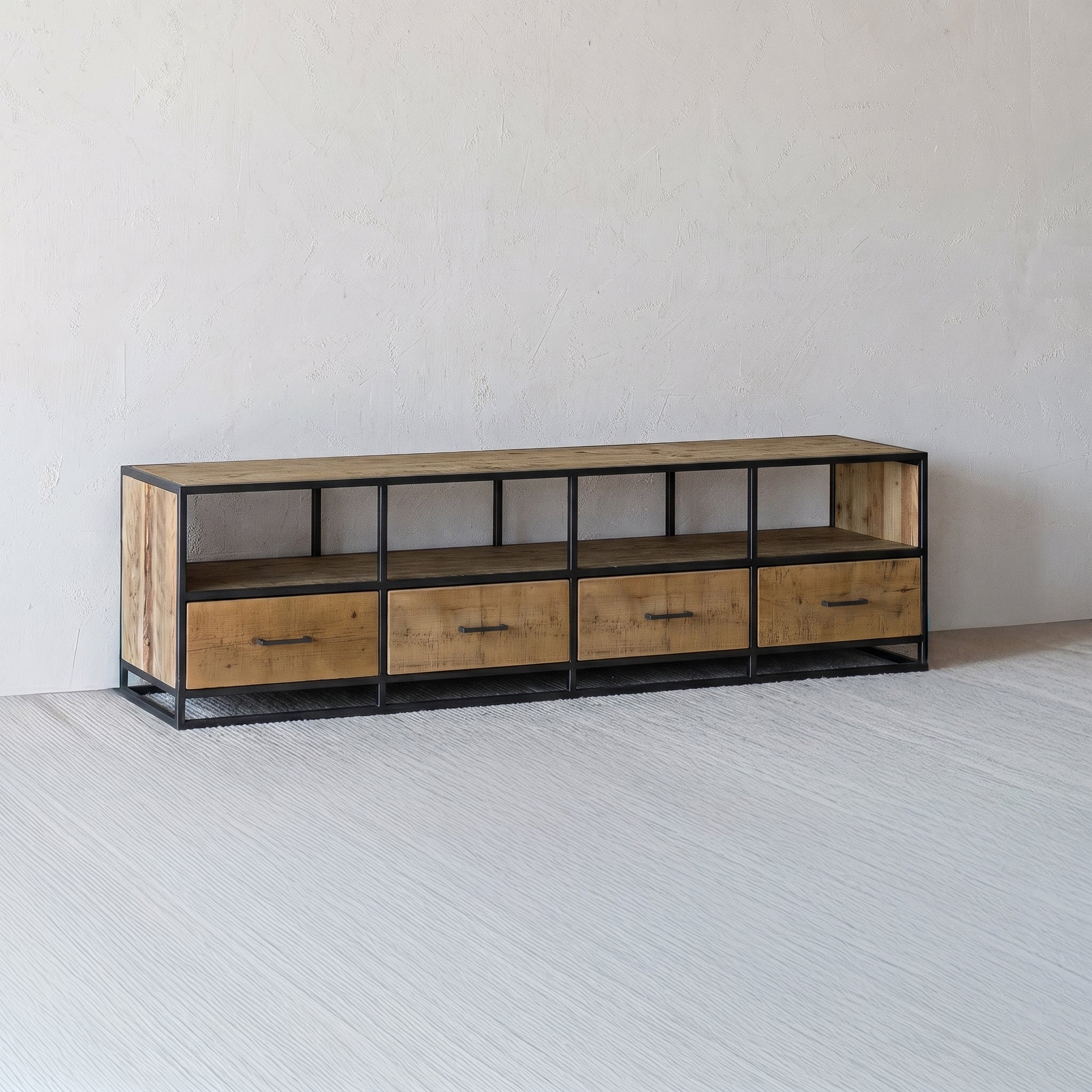 Nordic Industrial Solid Pine Wood TV Unit | Media Storage Cabinet