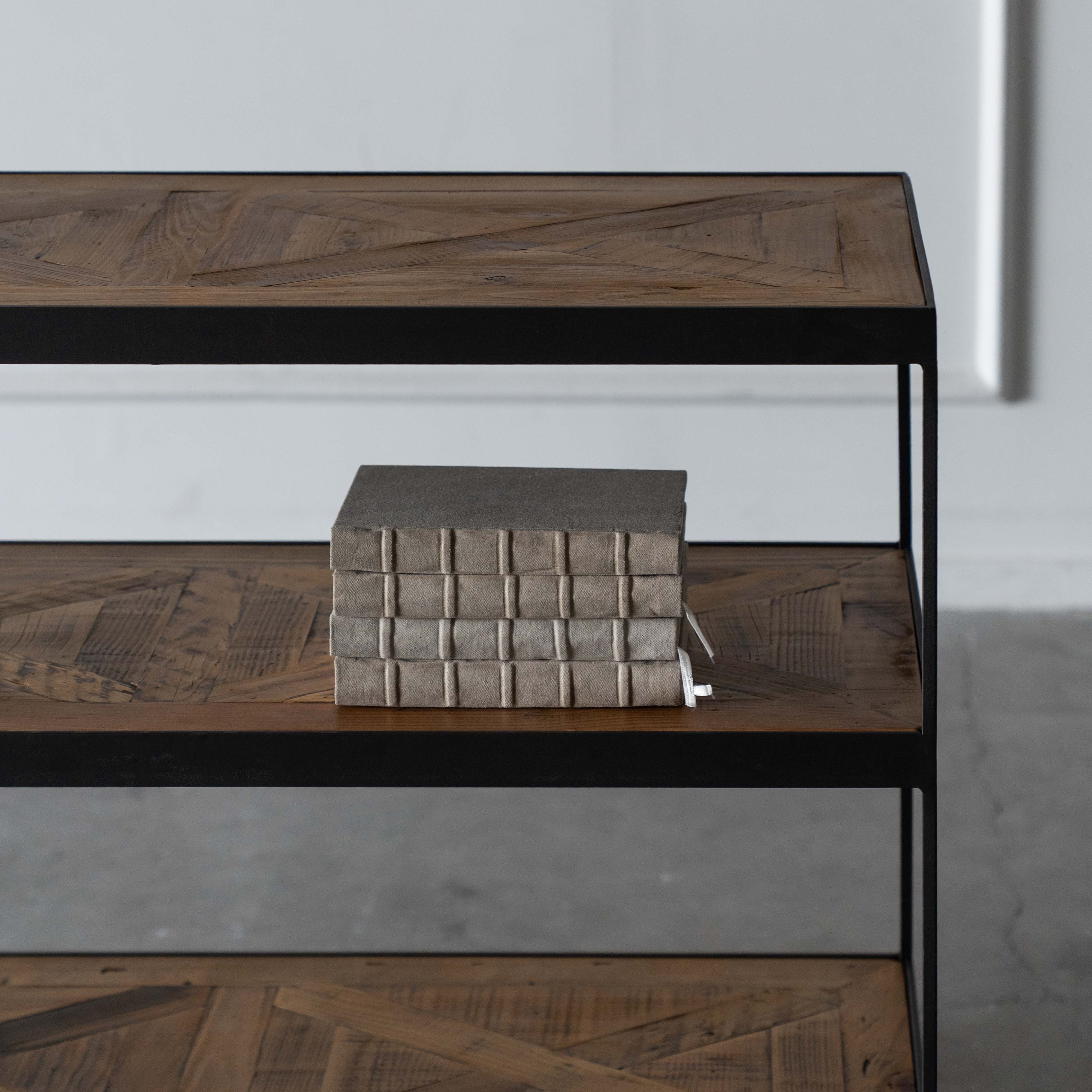 Parquet Wood Console Table - Shelves - WS Living Furniture Furniture Store in Dubai