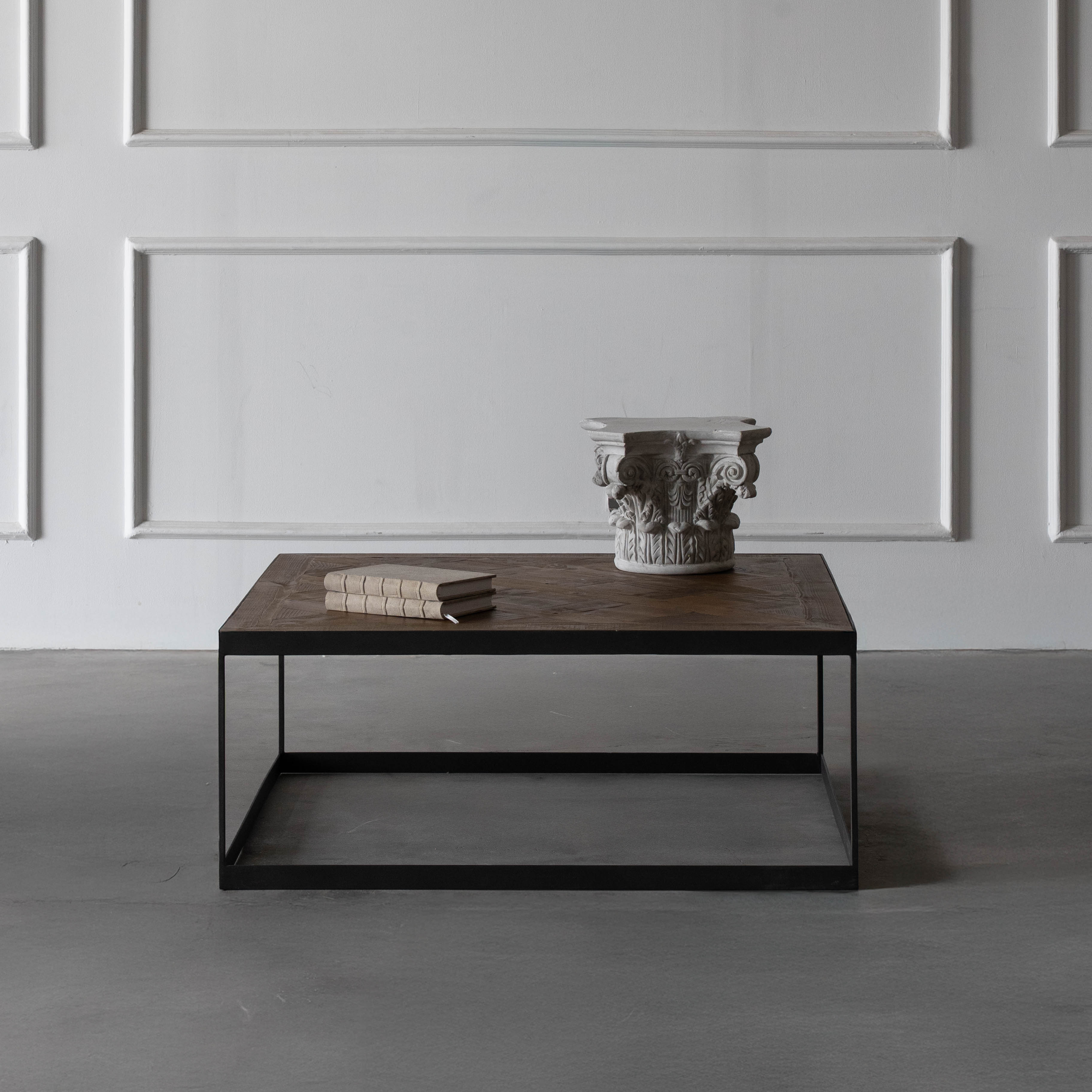 Nordic Industrial X-Shape Wood Square Coffee Table