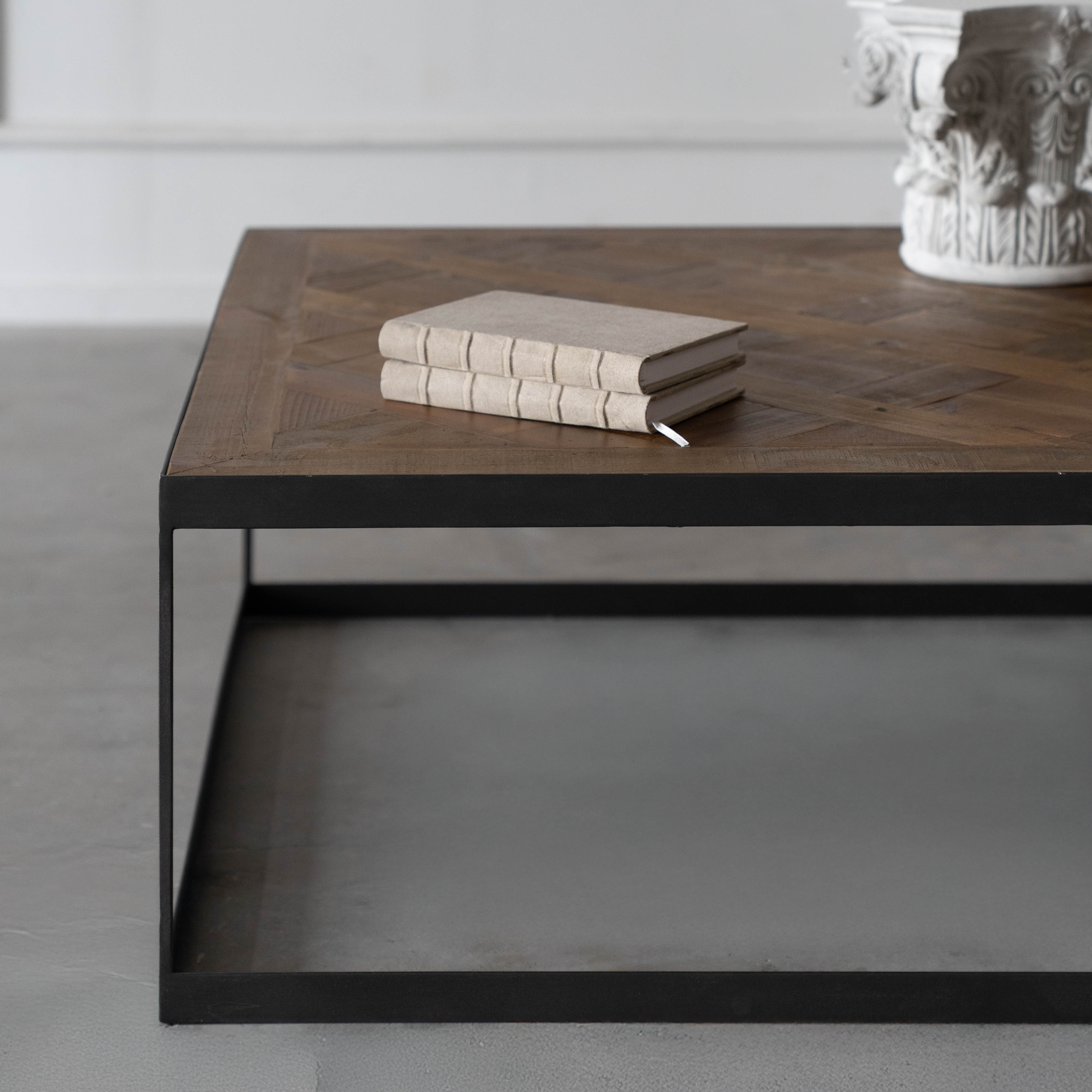 Nordic Industrial X-Shape Wood Square Coffee Table
