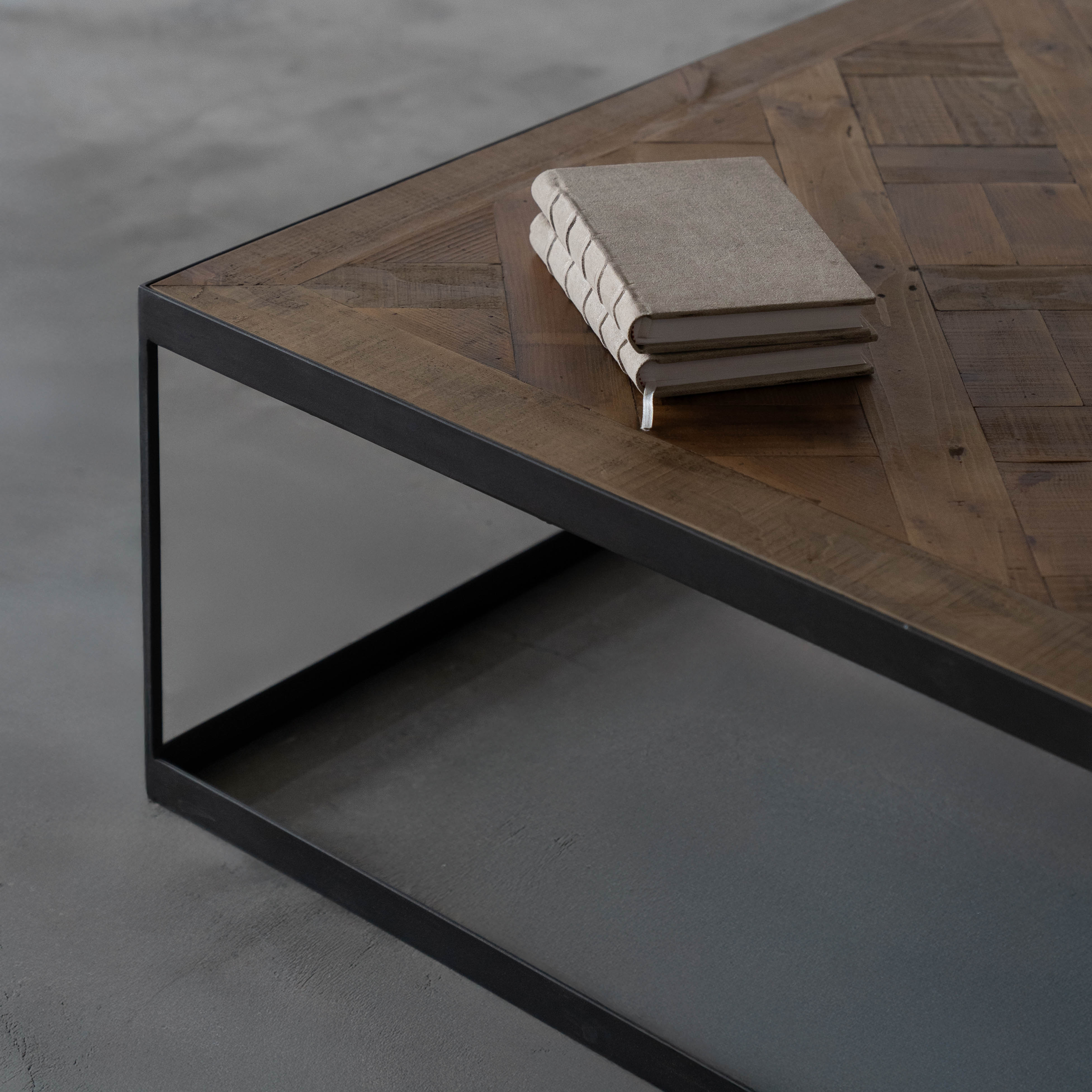 Nordic Industrial X-Shape Wood Square Coffee Table