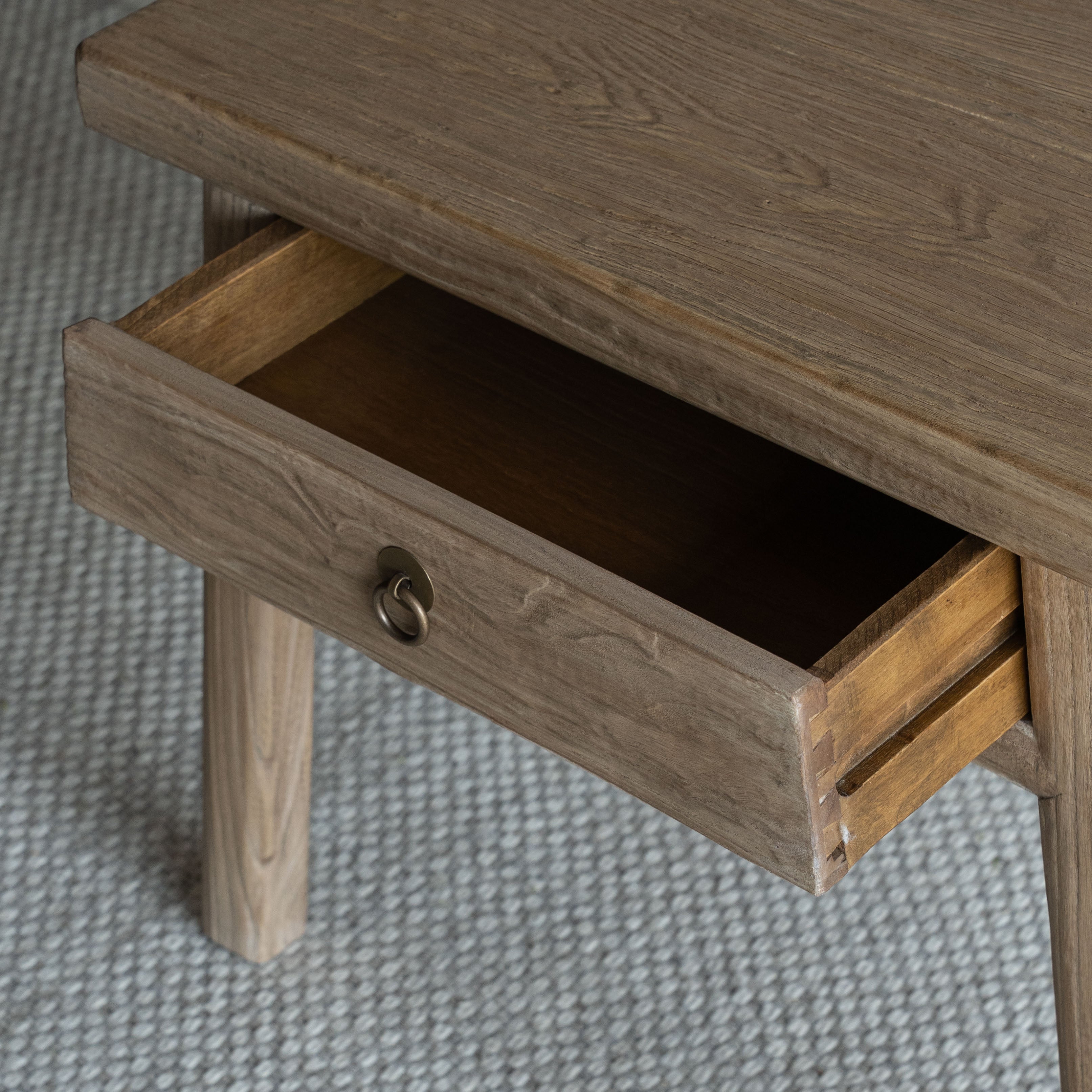 Velric Elm Wood Bed Side Table W/Drawers