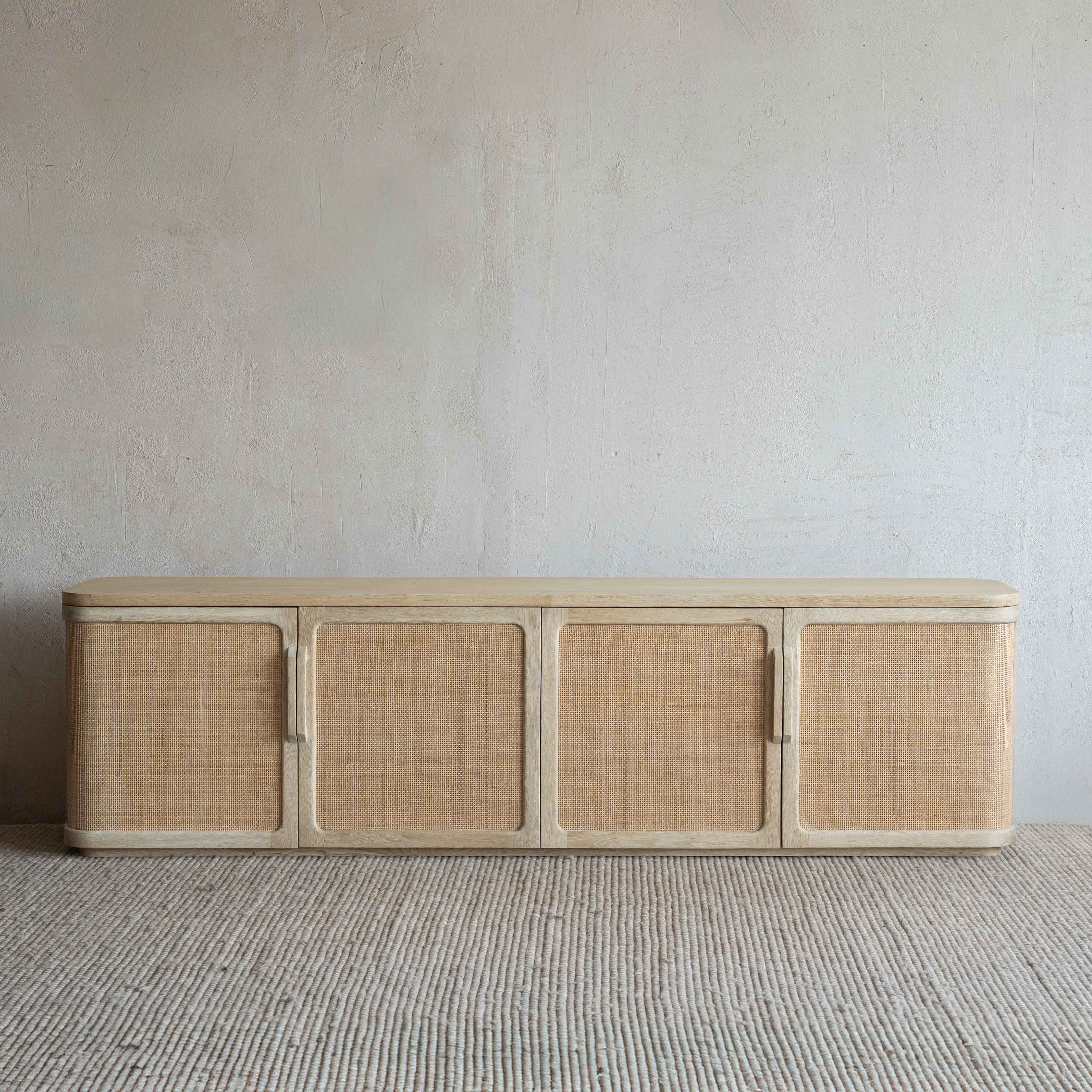 Kago Rattan Cane Modern Oak Wood TV UNIT - NATURAL