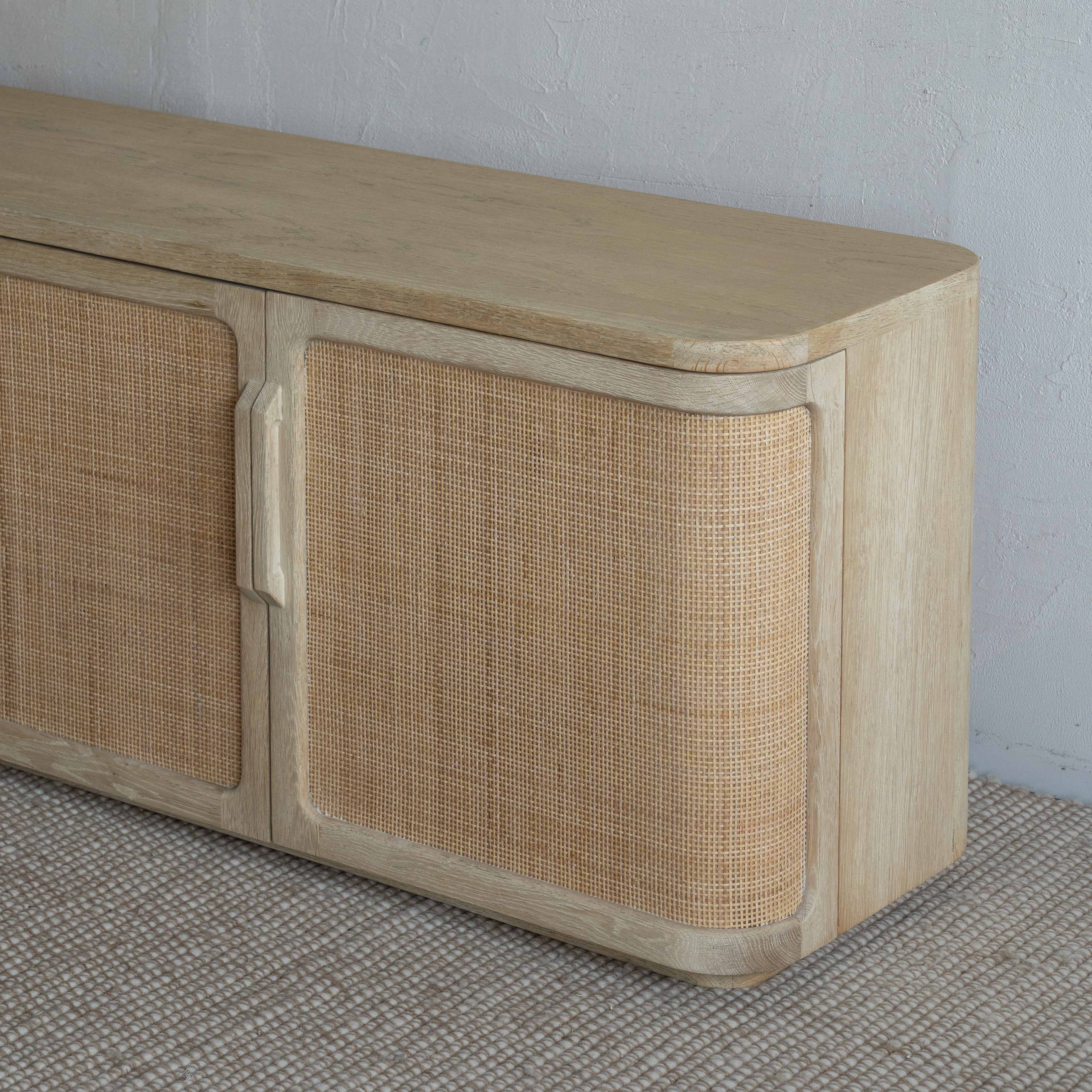 Kago Rattan Cane Modern Oak Wood TV UNIT - NATURAL