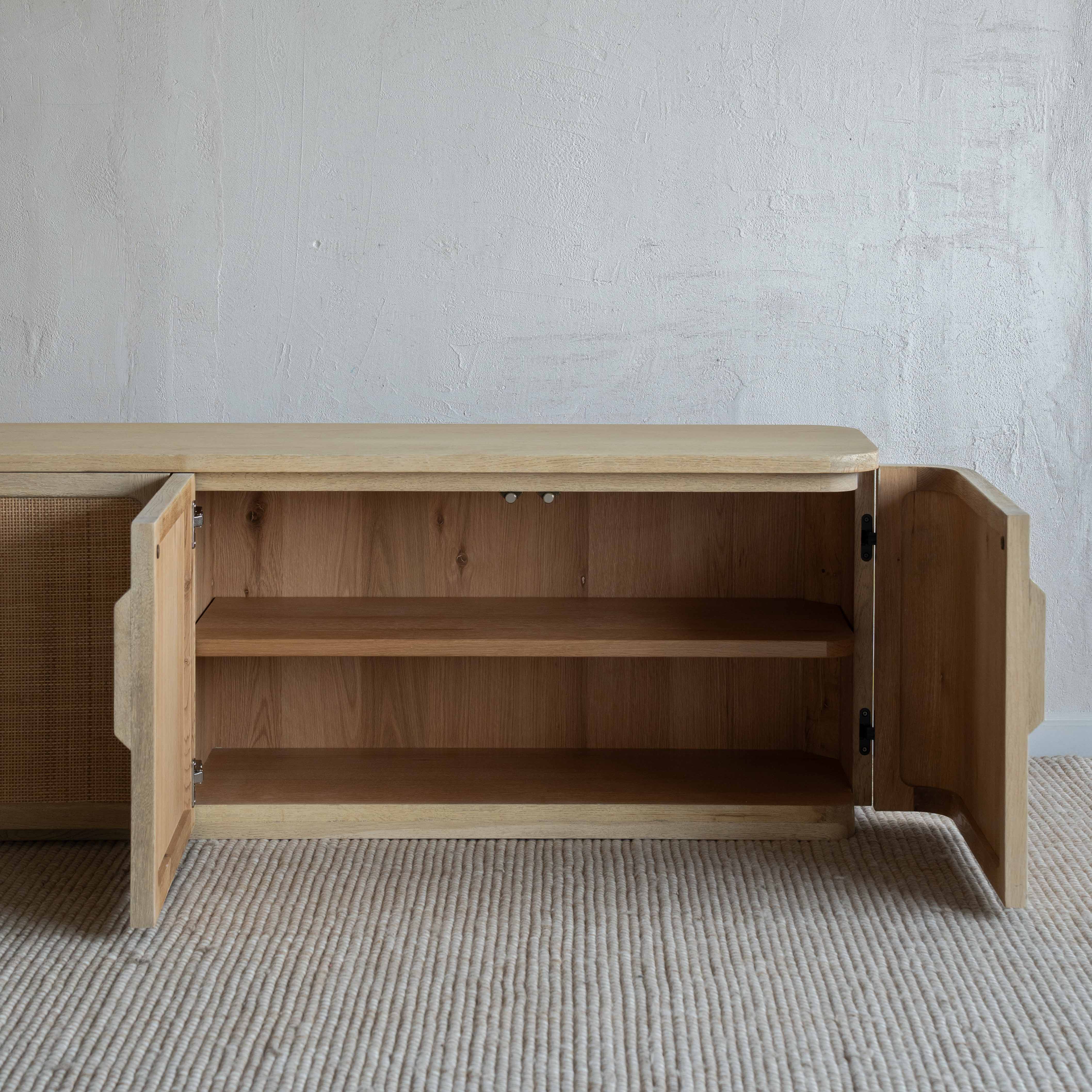 Kago Rattan Cane Modern Oak Wood TV UNIT - NATURAL