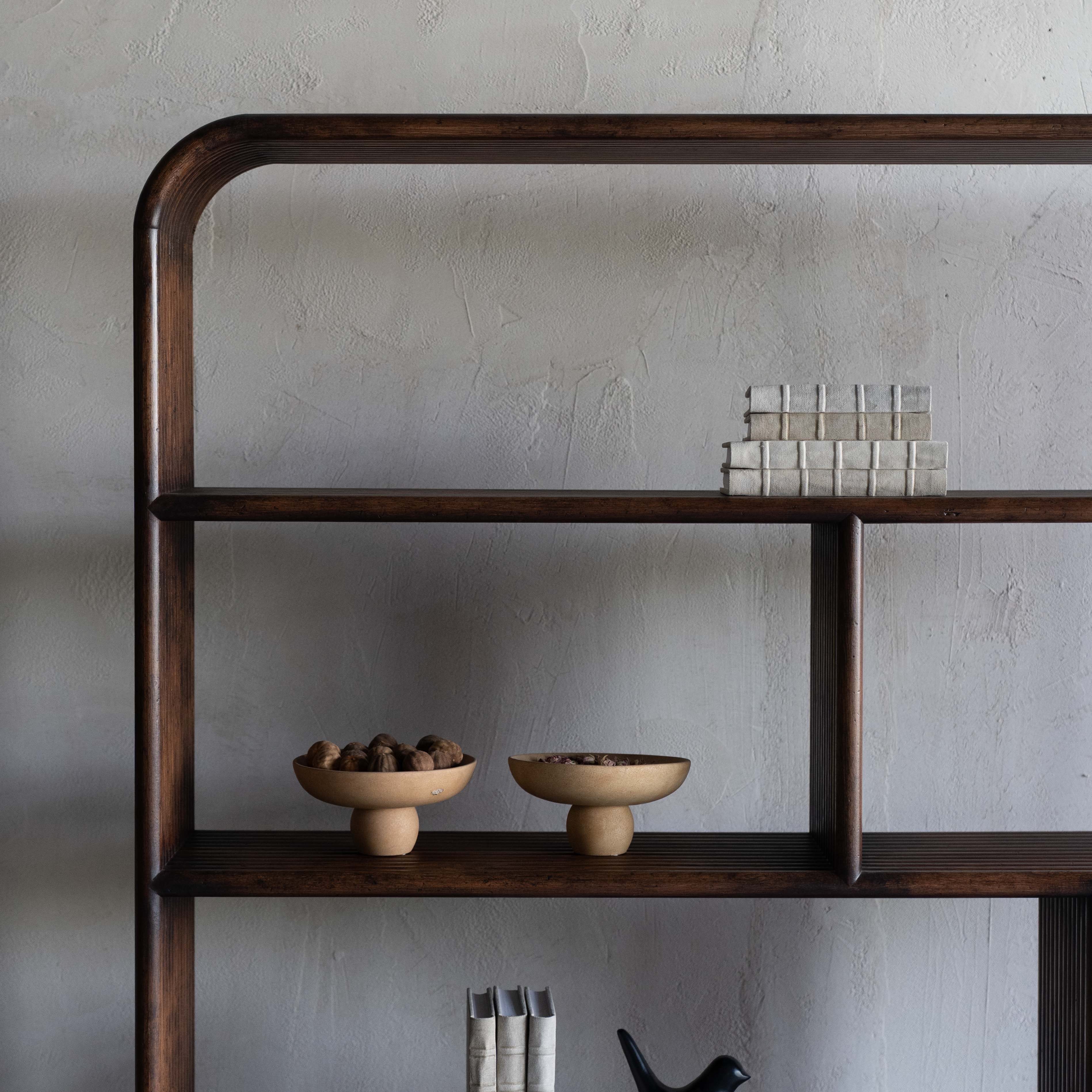 Kallum Mid-century Ribbed Wood Book Shelf - Shelves - WS Living Furniture Furniture Store in Dubai