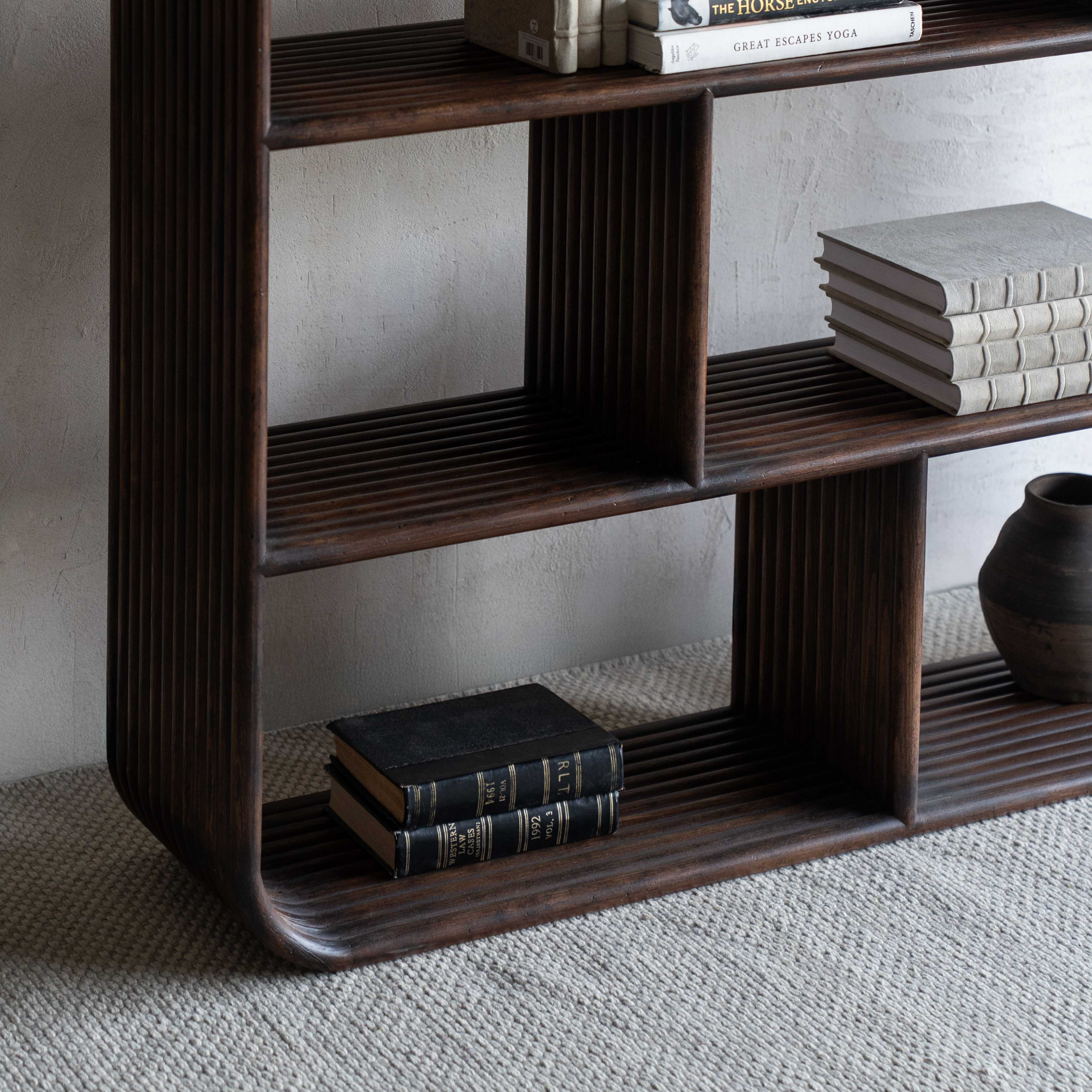 Kallum Mid-century Ribbed Wood Book Shelf - Shelves - WS Living Furniture Furniture Store in Dubai