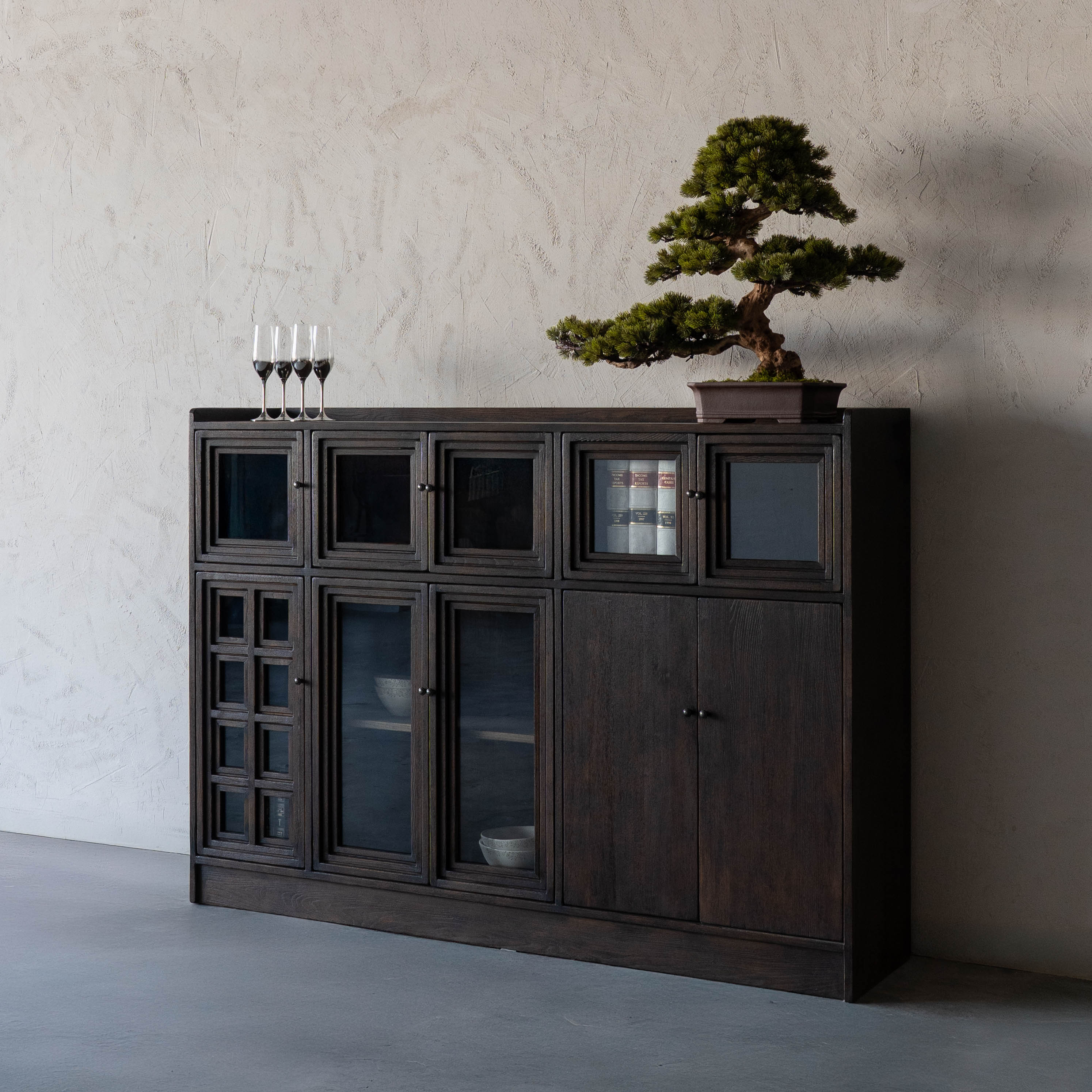 Elias Dark Wood and Glass Vintage Style Cabinet - GD148-A - Cabinets - WS Living Furniture Furniture Store in Dubai
