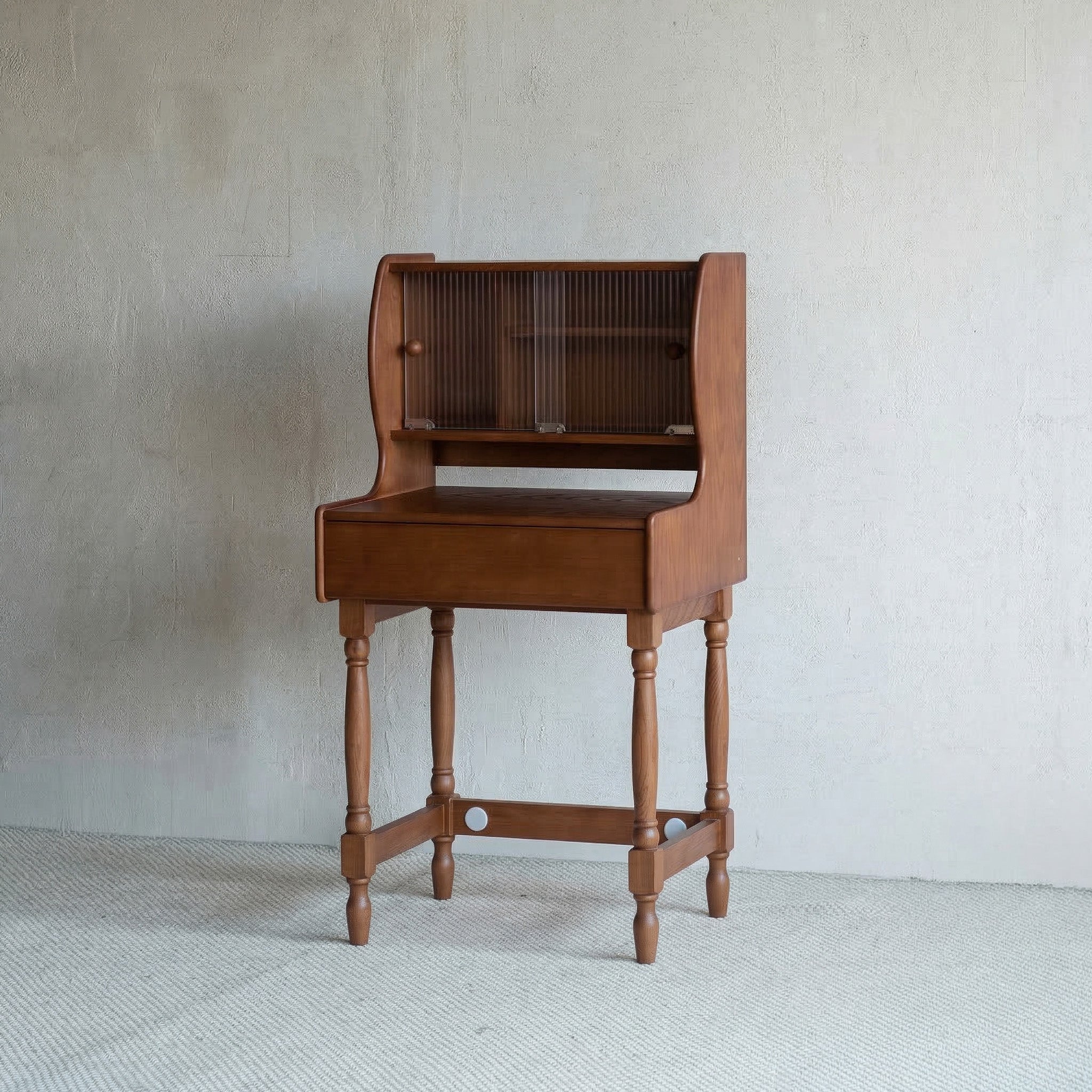 Lorric Mid Century Style Dressing Table With Stool - WALNUT