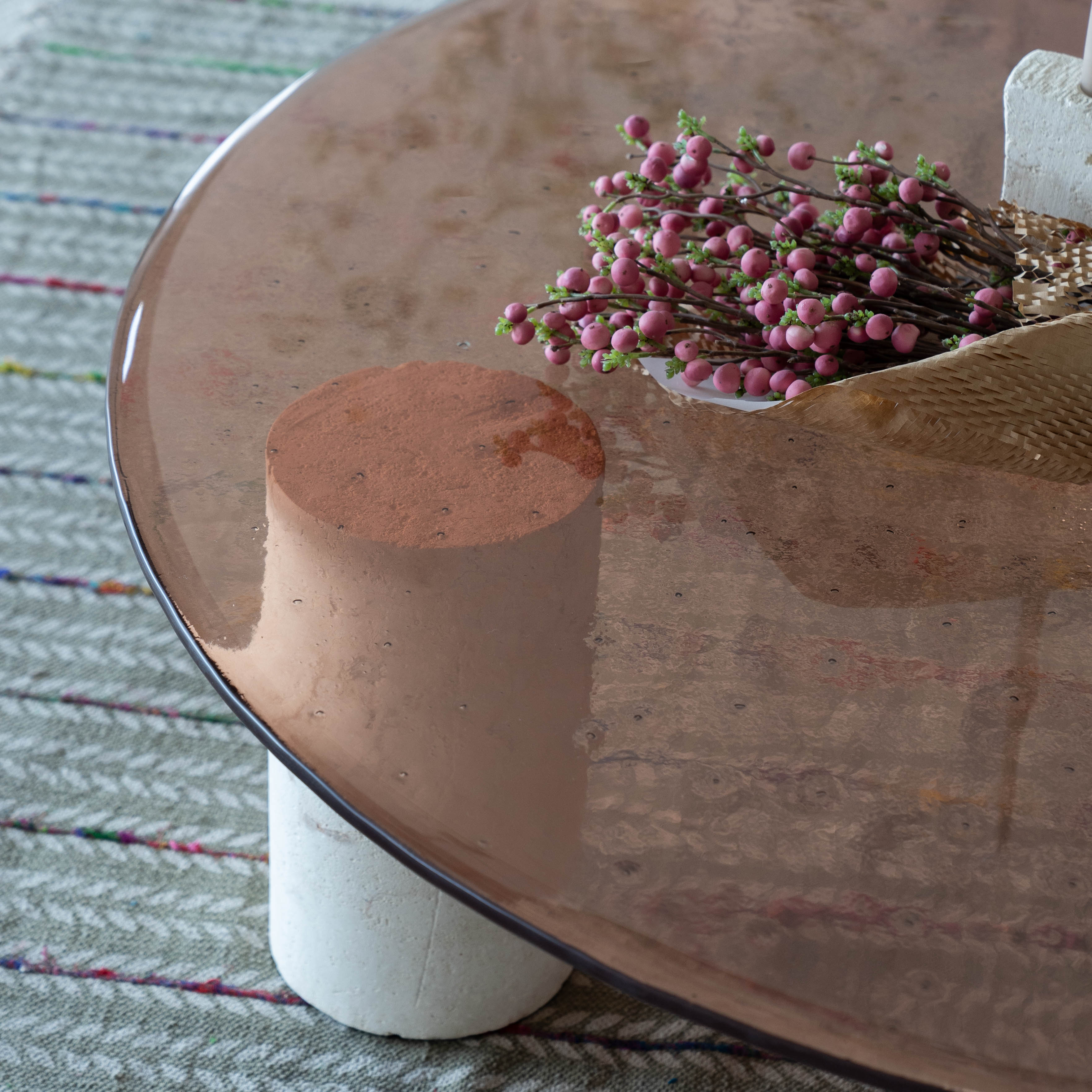 Laura Glass Top & Lime Stone Base Round Coffee Table - Coffee Tables - WS Living Furniture Furniture Store in Dubai