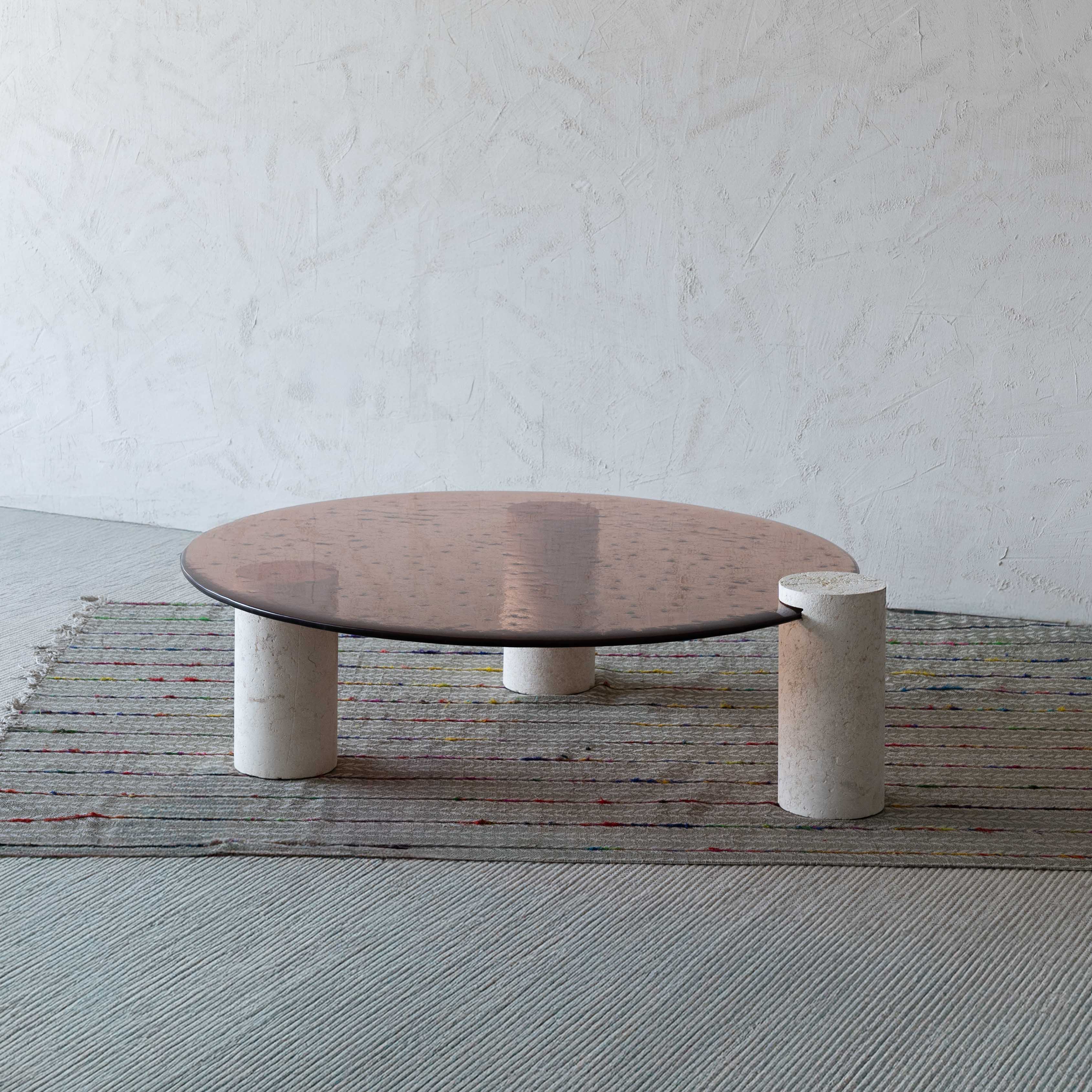 Laura Glass Top & Lime Stone Base Round Coffee Table - Coffee Tables - WS Living Furniture Furniture Store in Dubai