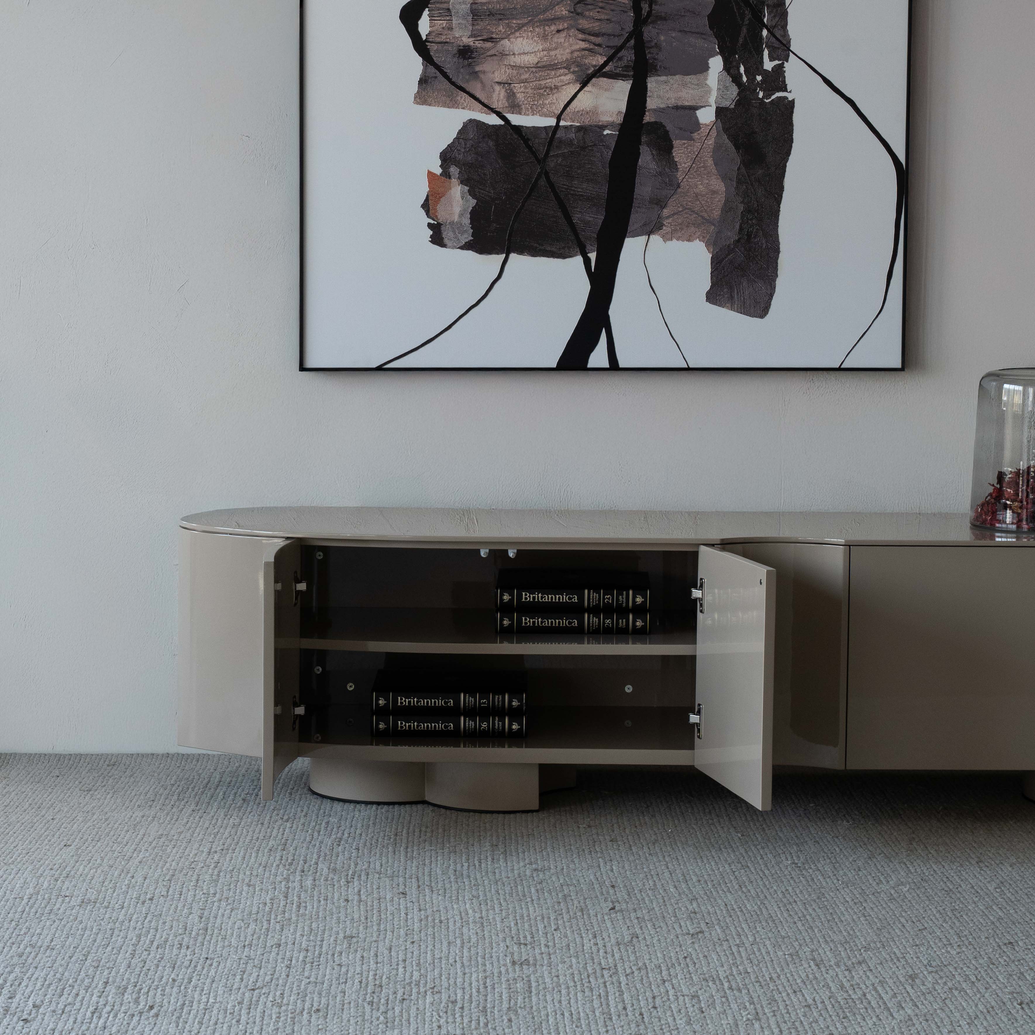 Levi Beige High Gloss Modern Media Table & Tv Unit - 032F2.2 - TV Units - WS Living Furniture Furniture Store in Dubai