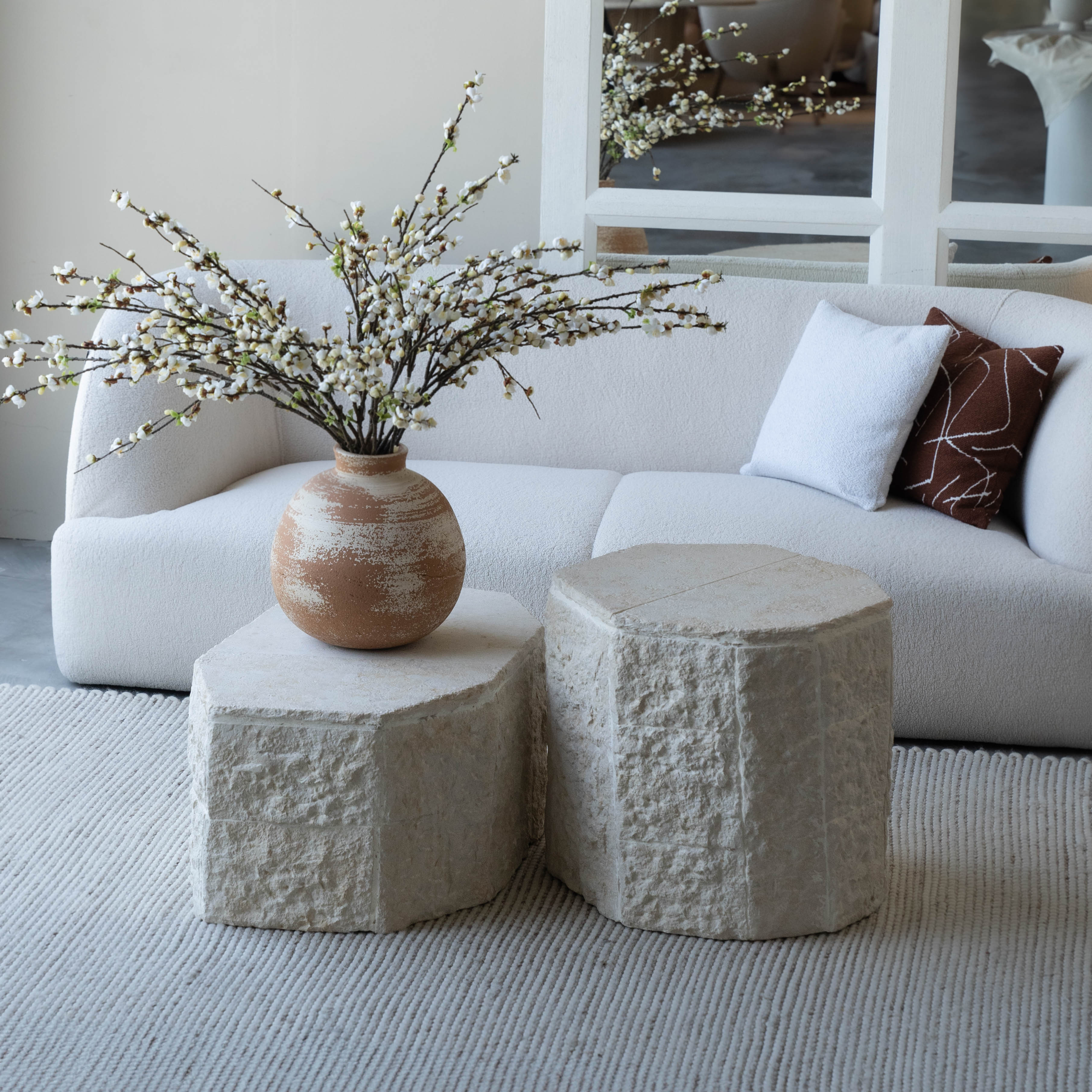 Rocky Lime Stone Handcrafted Table - Coffee Table - WS Living Furniture Furniture Store in Dubai