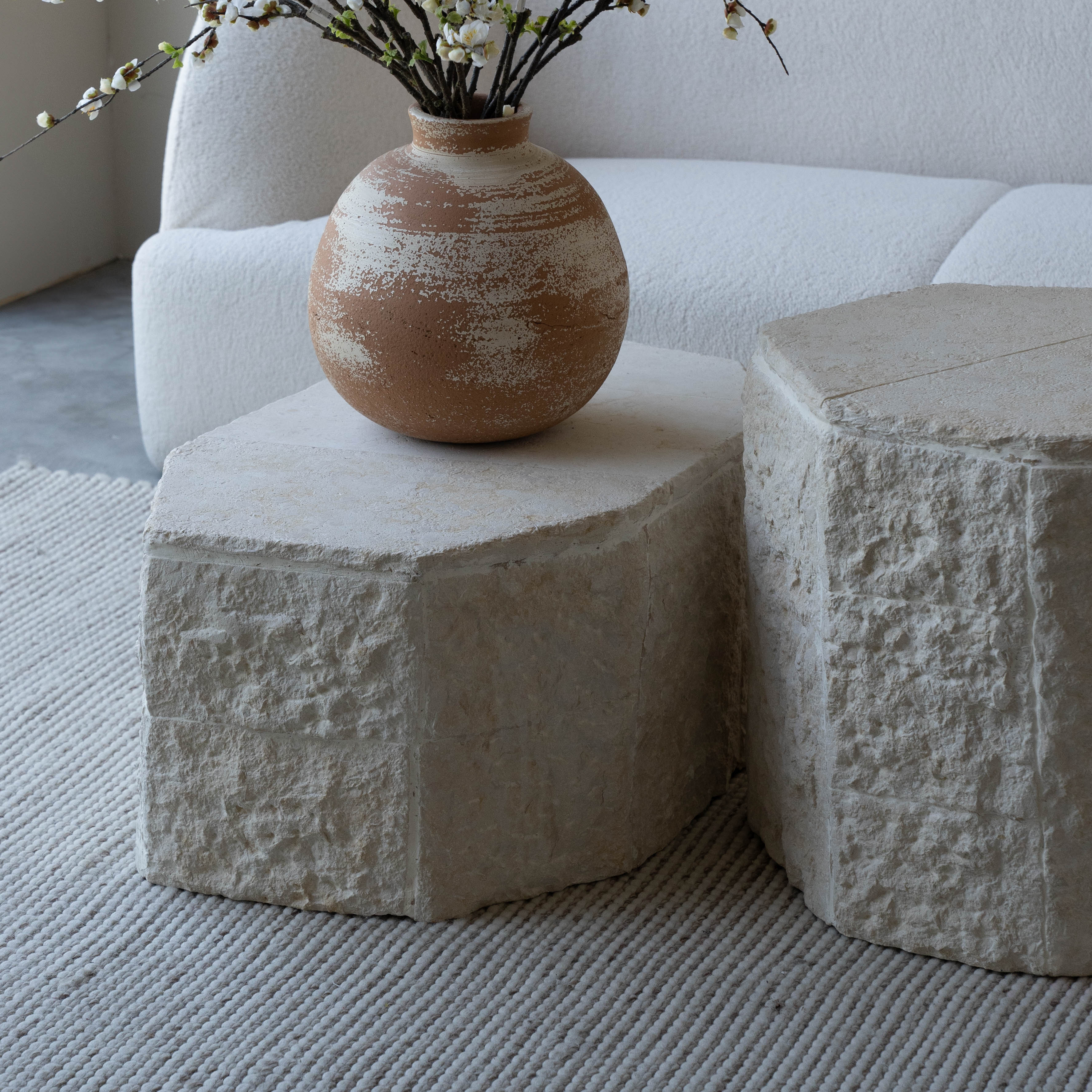 Rocky Lime Stone Handcrafted Table - Coffee Table - WS Living Furniture Furniture Store in Dubai