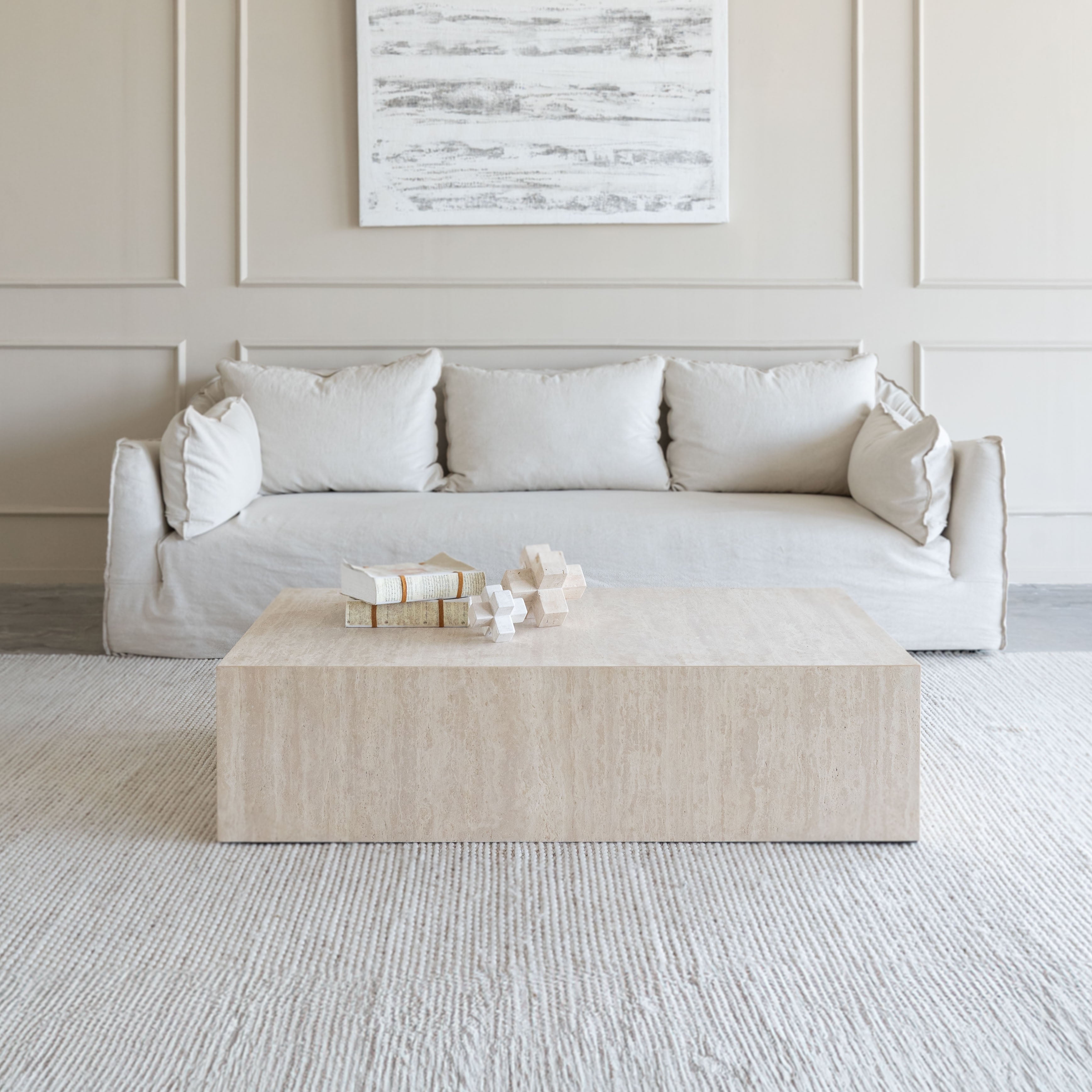 Loraine Cube Travertine Marble Coffee Table - Coffee Tables - WS Living Furniture Furniture Store in Dubai