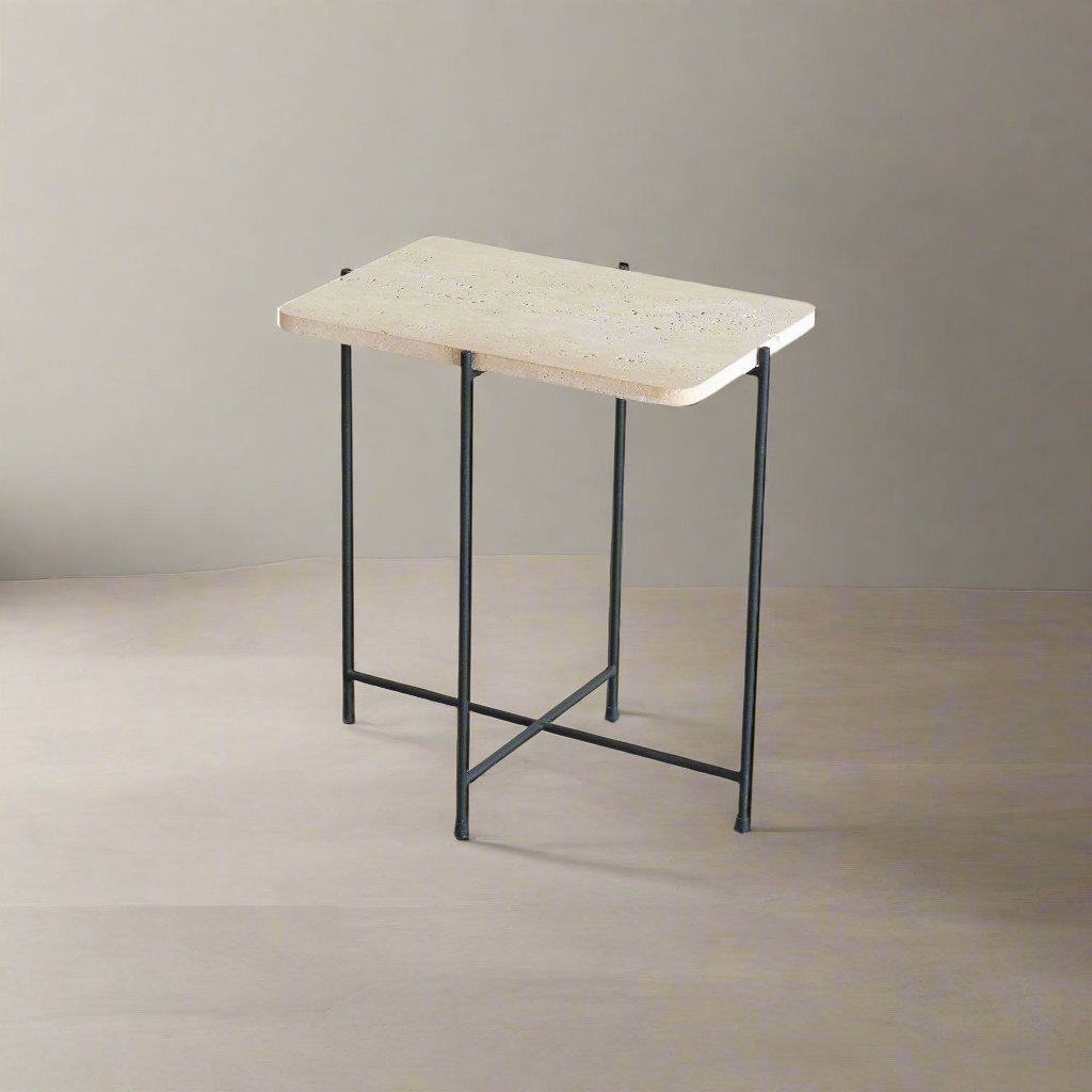 Loraine Travertine Marble Side Table - Side Table - WS Living - UAE Modern Home Furniture Stores in Dubai