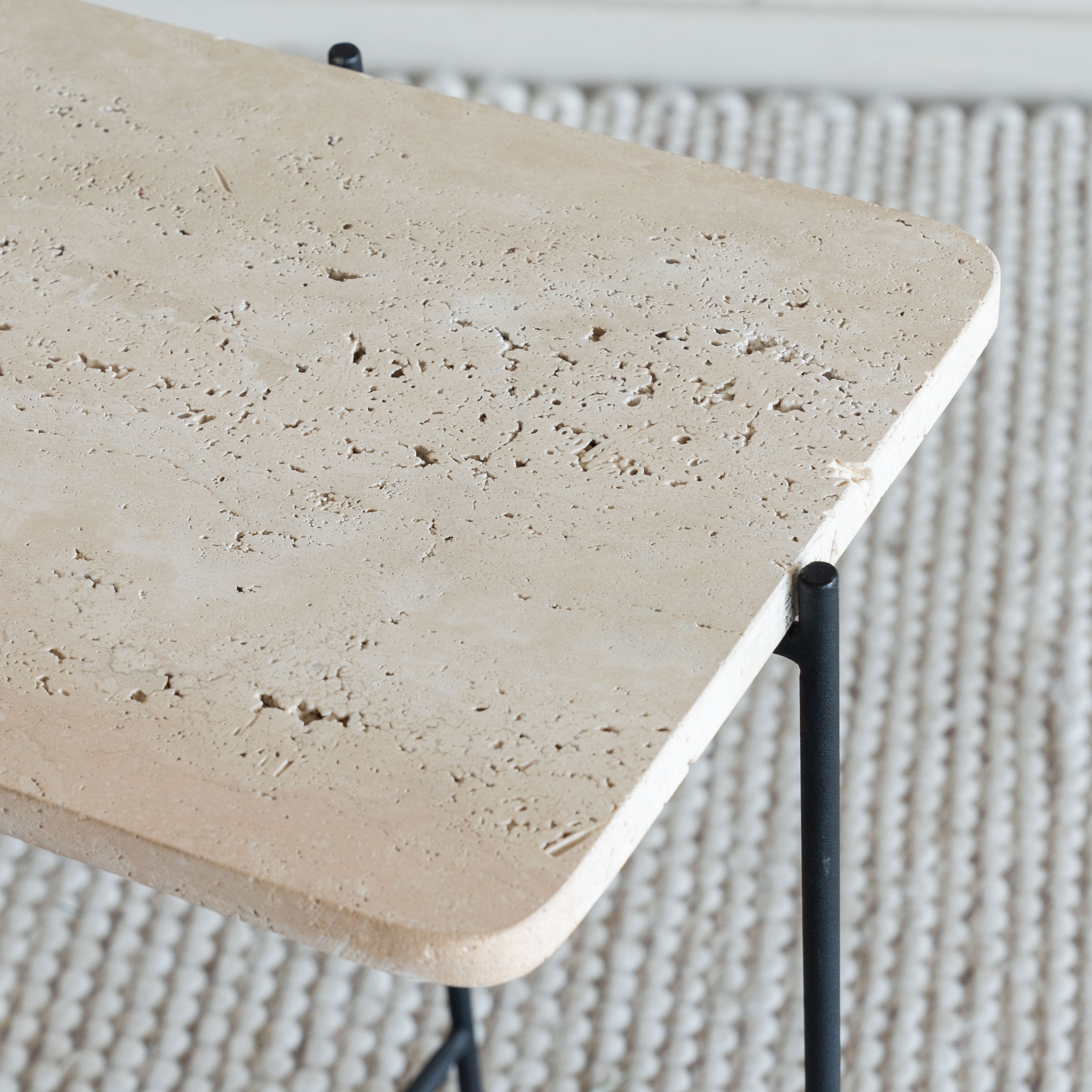 Loraine Travertine Marble Side Table - Side Table - WS Living - UAE Modern Home Furniture Stores in Dubai