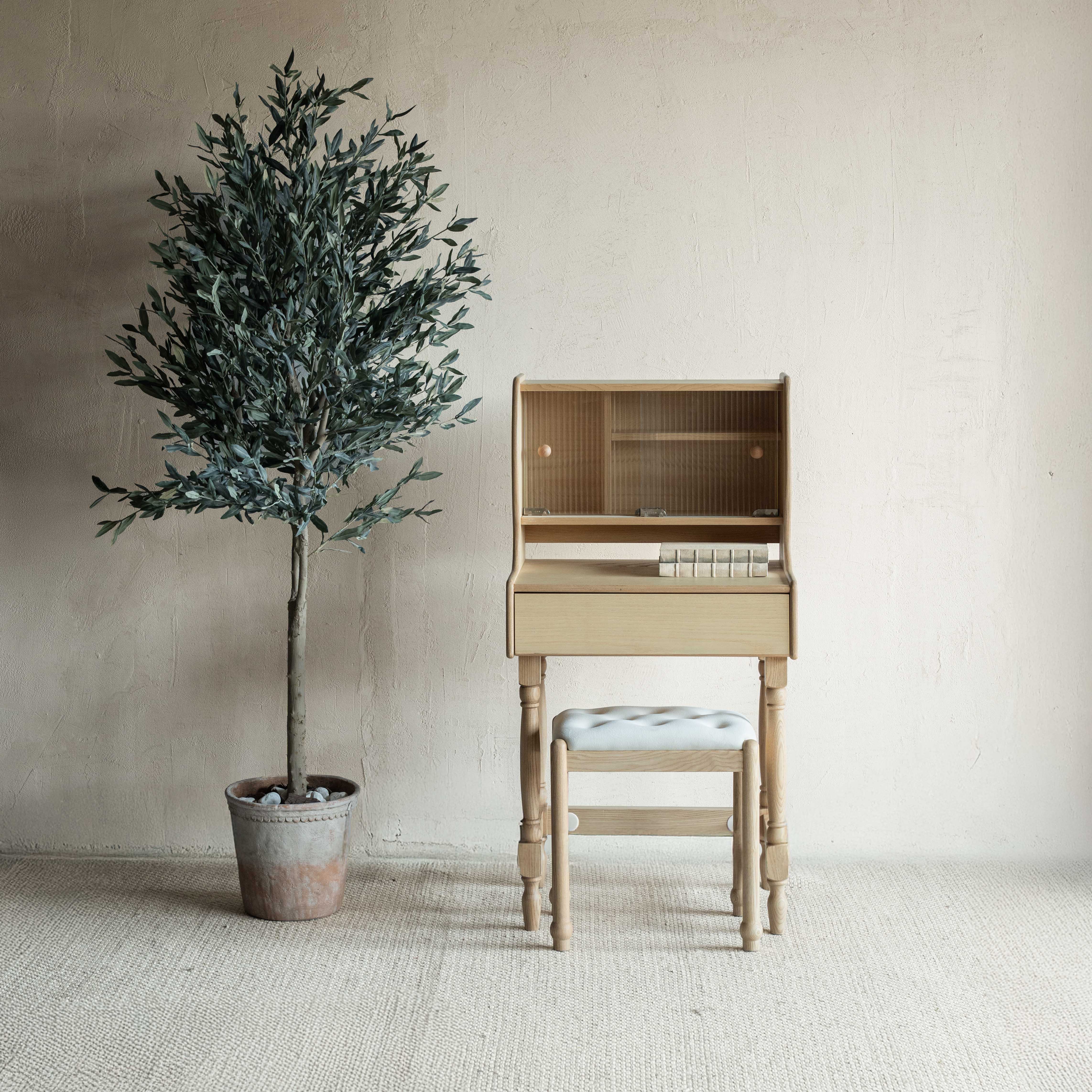 Lorric Mid Century Style Dressing Table With Stool - NATURAL