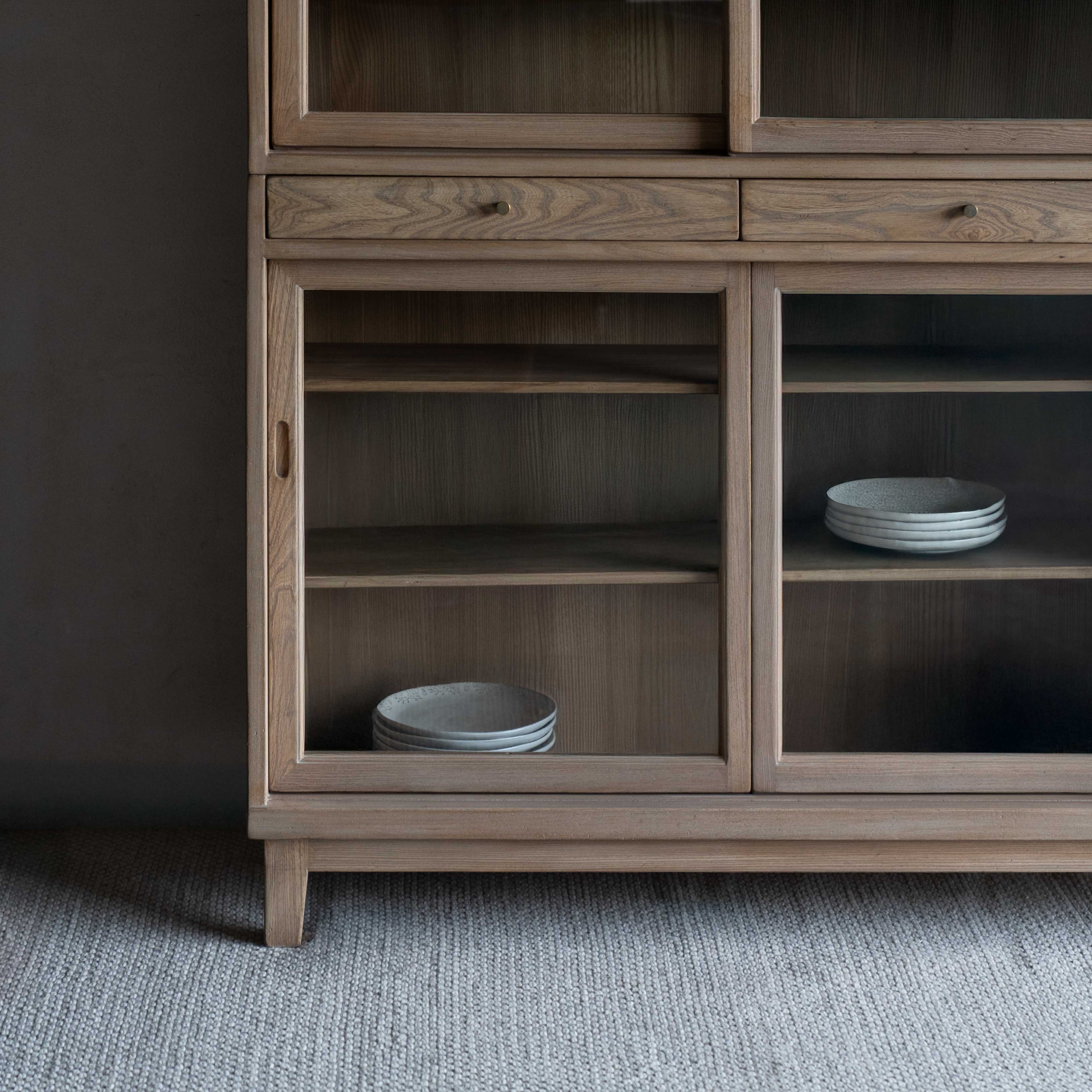 Luca Natural Wood Mid Century Cabinet & Shelving Unit