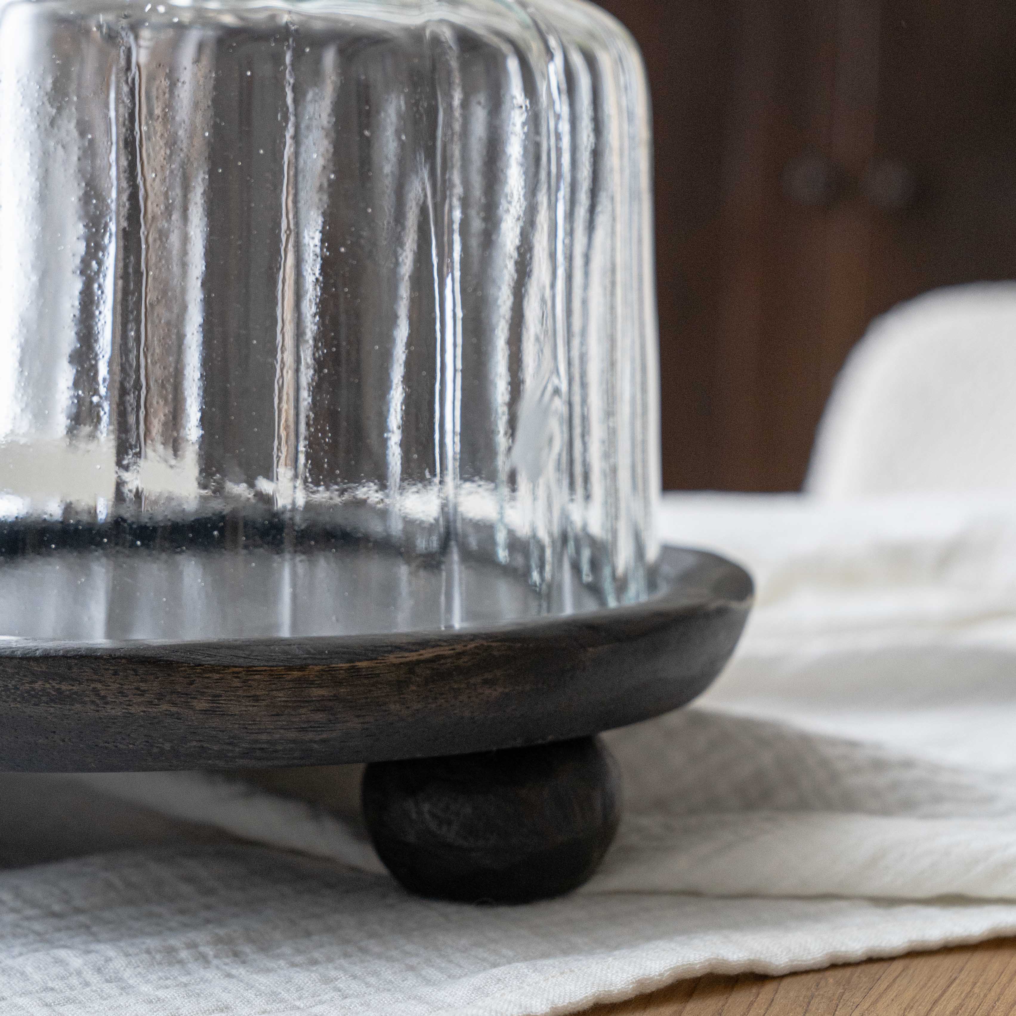 Luma Wood Serving Tray & Cake Stand With Dome/Cloche - Table Container - WS Living Furniture Furniture Store in Dubai