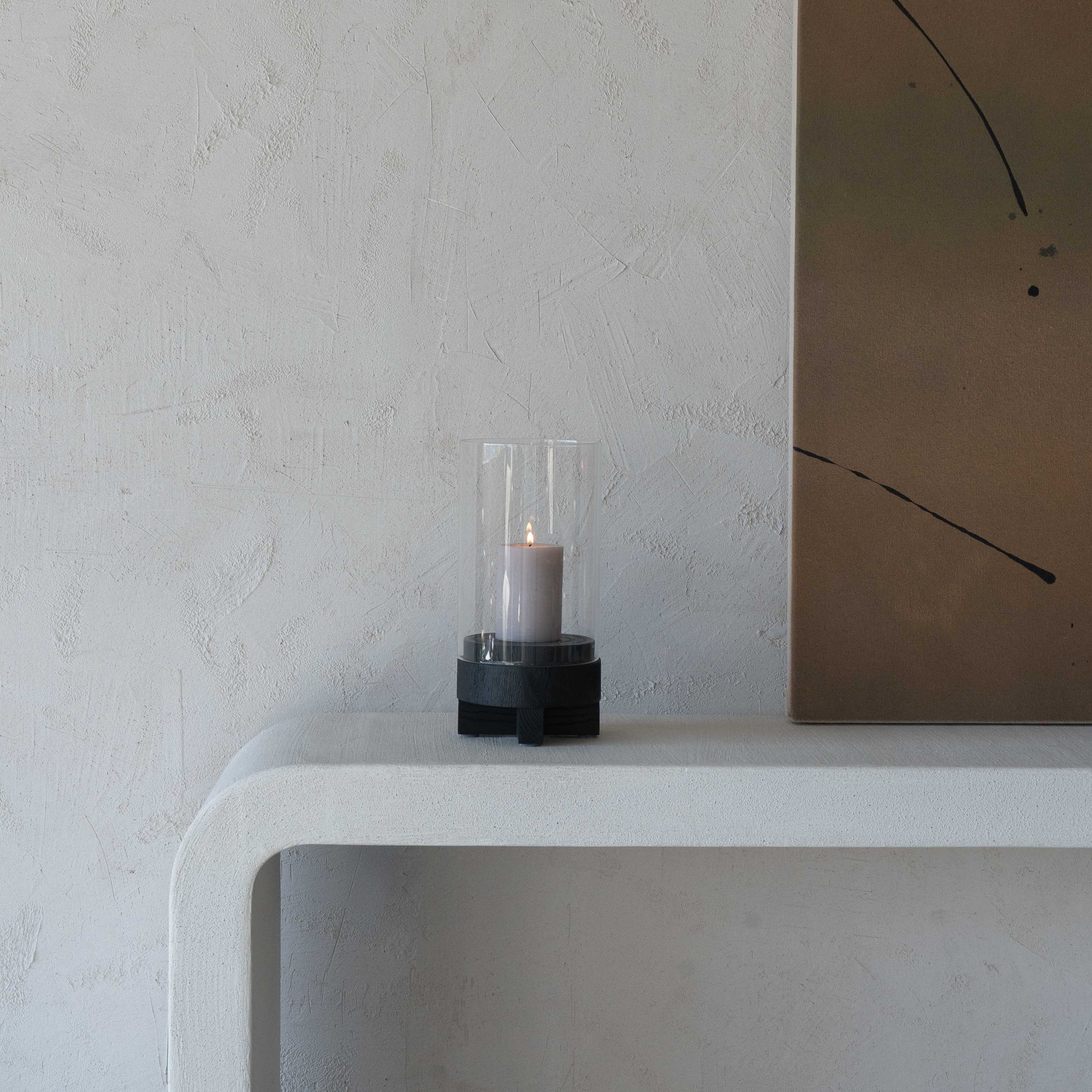Lustre Solid Wood Black Candle Holder With Glass Cover - Candle Holders - WS Living Furniture Furniture Store in Dubai