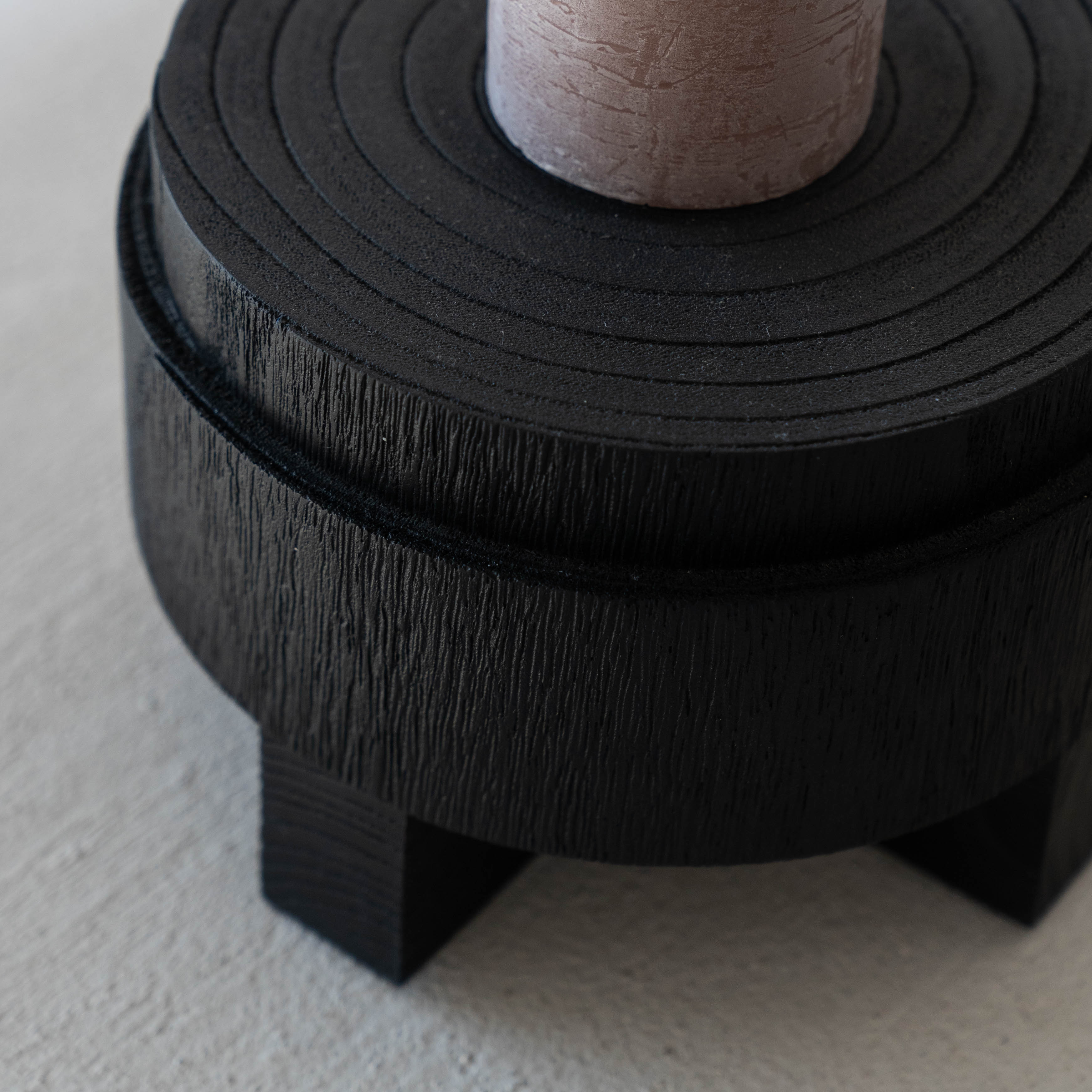Lustre Solid Wood Black Candle Holder With Glass Cover - Candle Holders - WS Living Furniture Furniture Store in Dubai