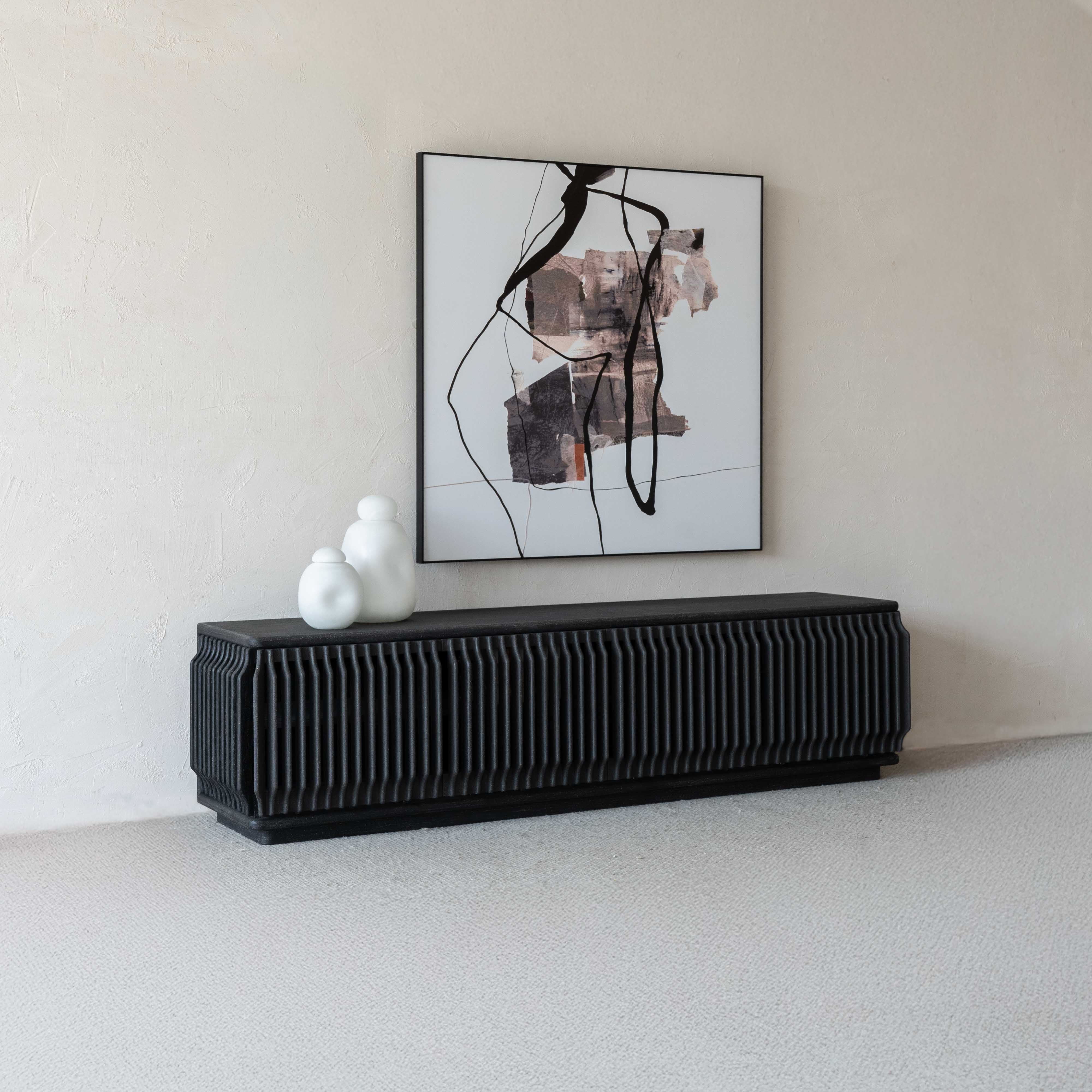 Luxe Loom Black Wood Modern TV Unit - TV Units - WS Living Furniture Furniture Store in Dubai
