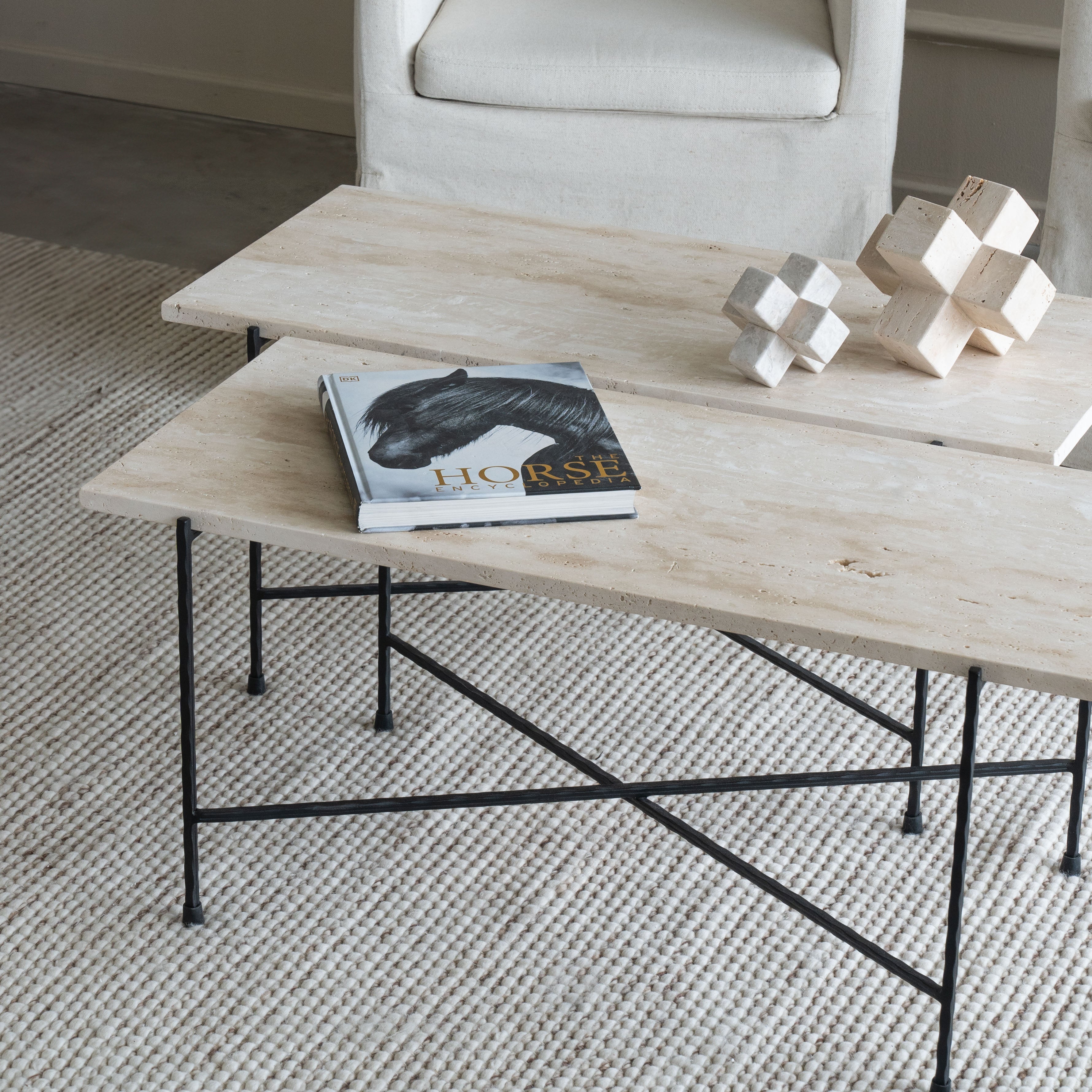 Loraine Travertine Marble Coffee Table - Coffee Tables - WS Living Furniture Furniture Store in Dubai