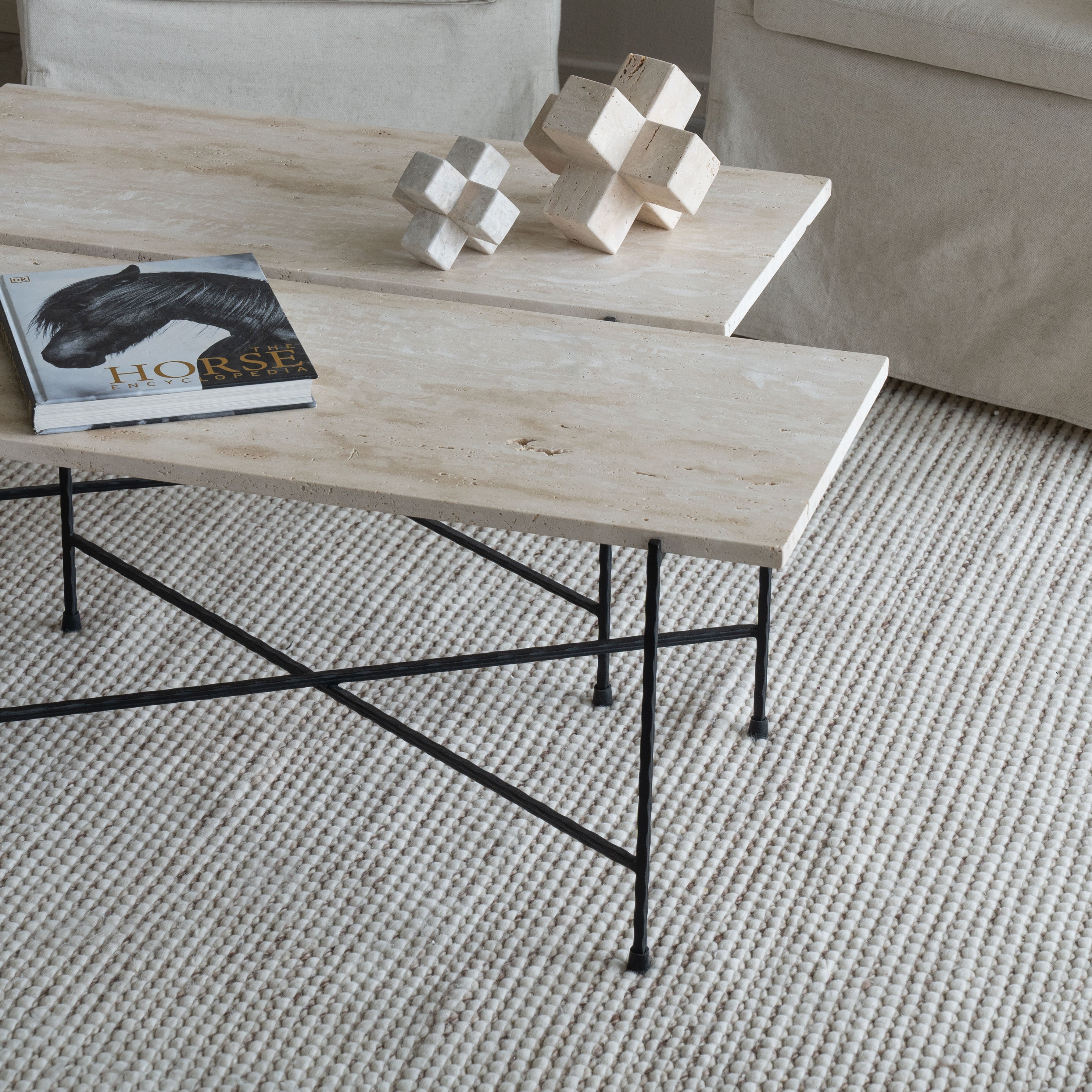Loraine Travertine Marble Coffee Table - Coffee Tables - WS Living Furniture Furniture Store in Dubai
