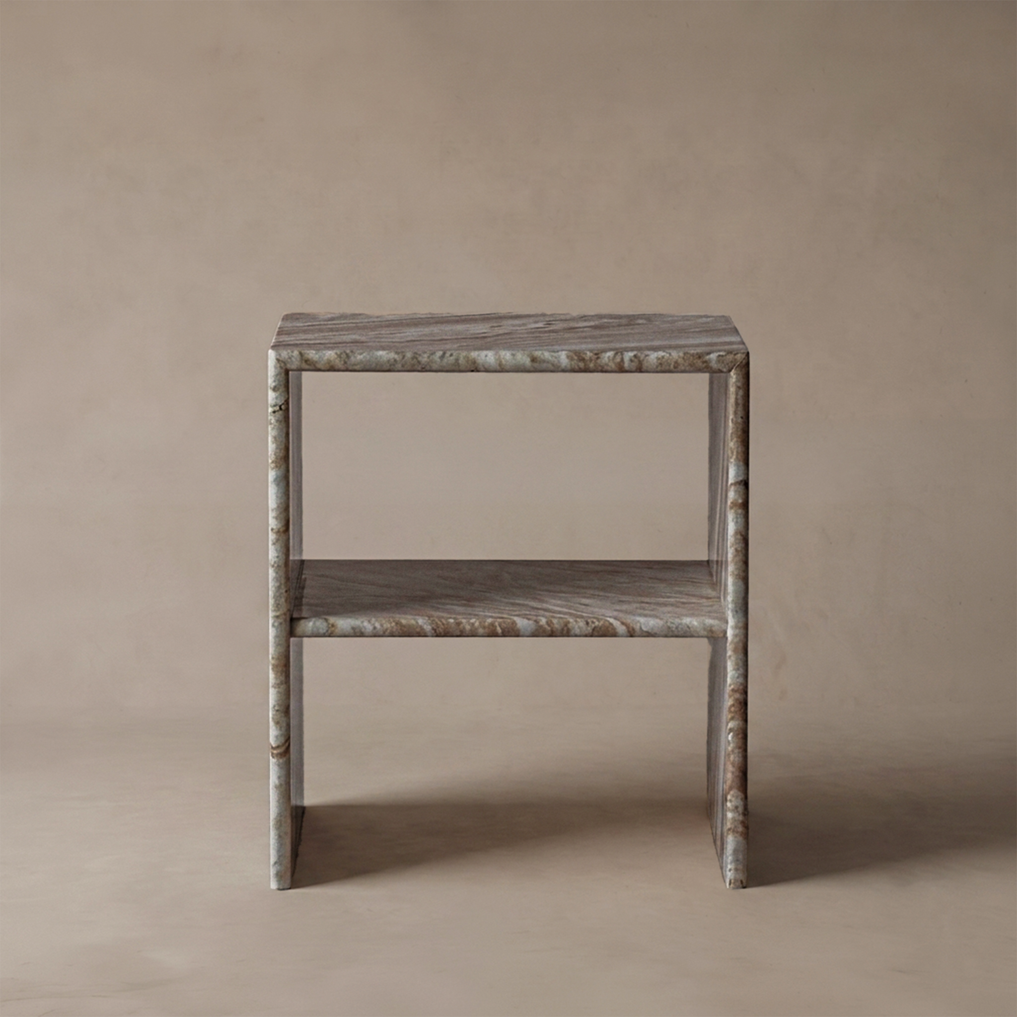 Majestic Marble Bed Side Table w/Shelf - Brown