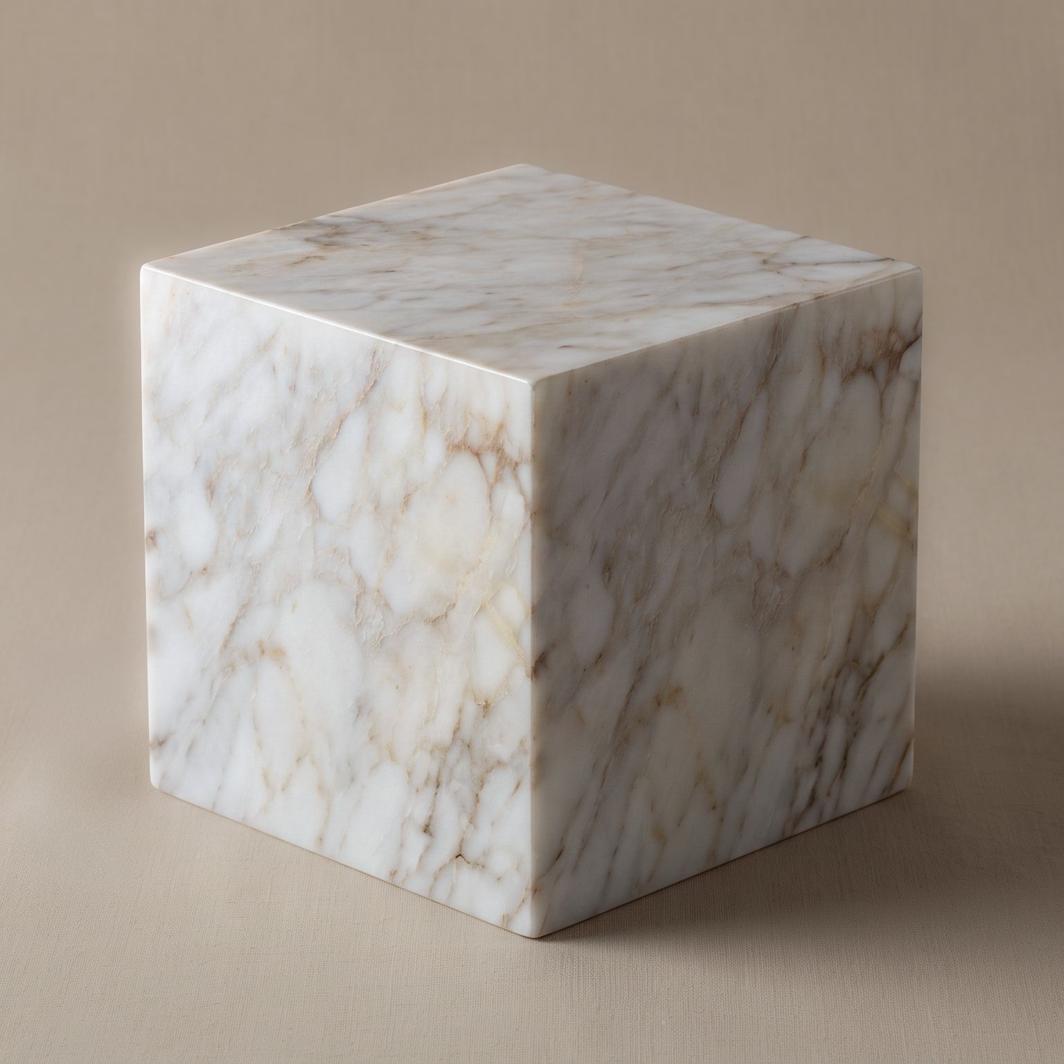 Majestic White & Brown Veins Marble Cube Side Table