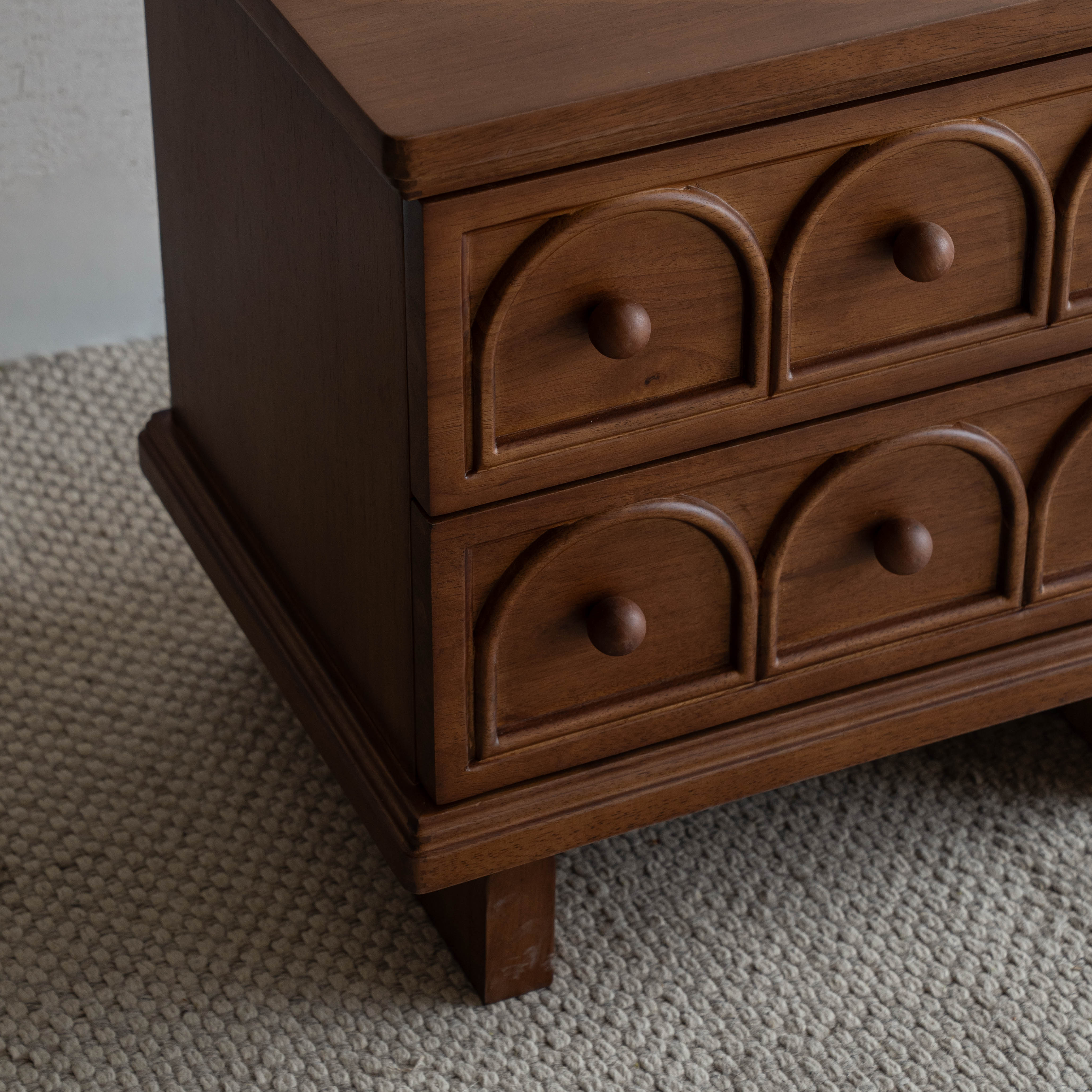 Mid Century Style Bed Side Table With Drawers - Walnut - Side Table - WS Living Furniture Furniture Store in Dubai