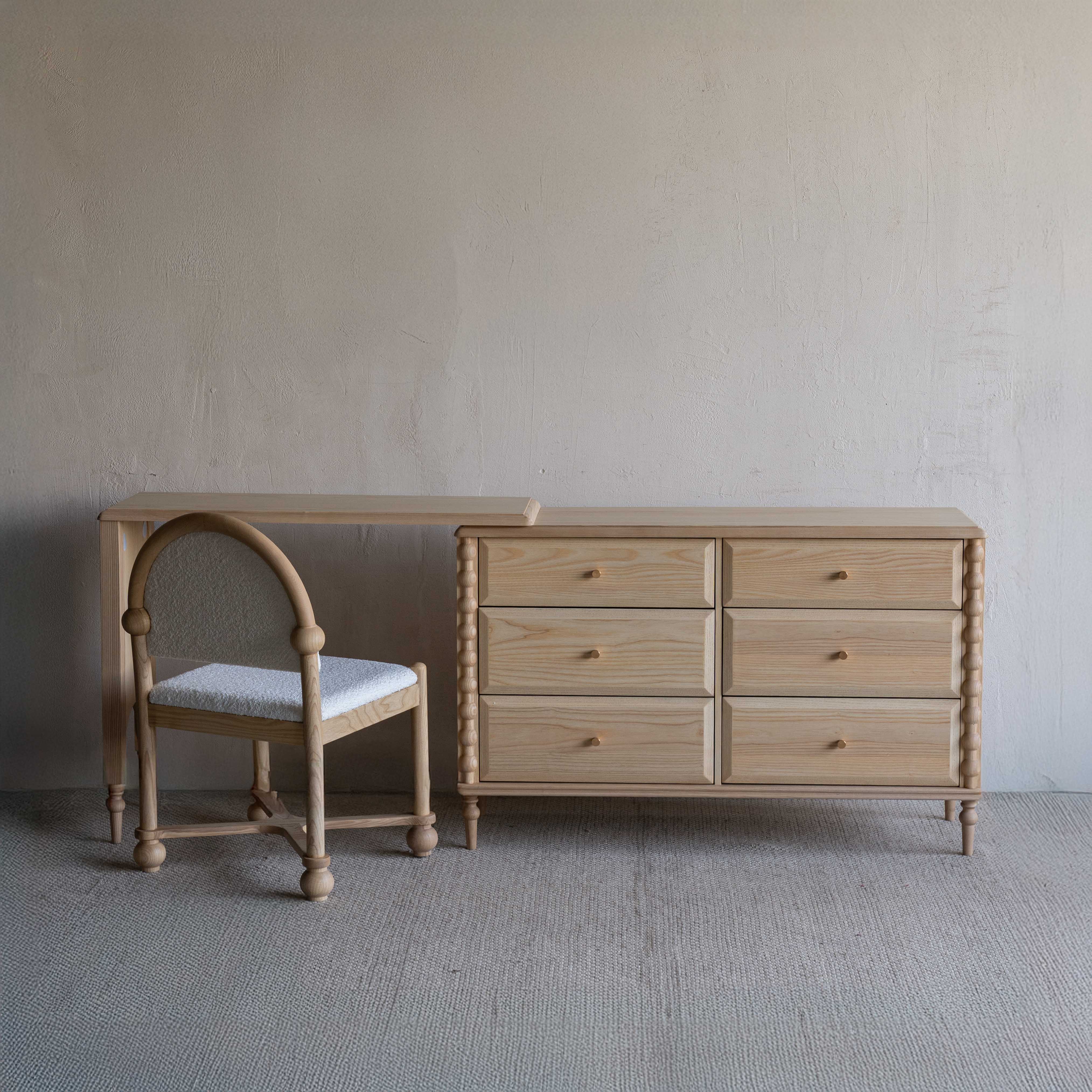 Mid Century Style Dressing Table & Desk With Chair - NATURAL