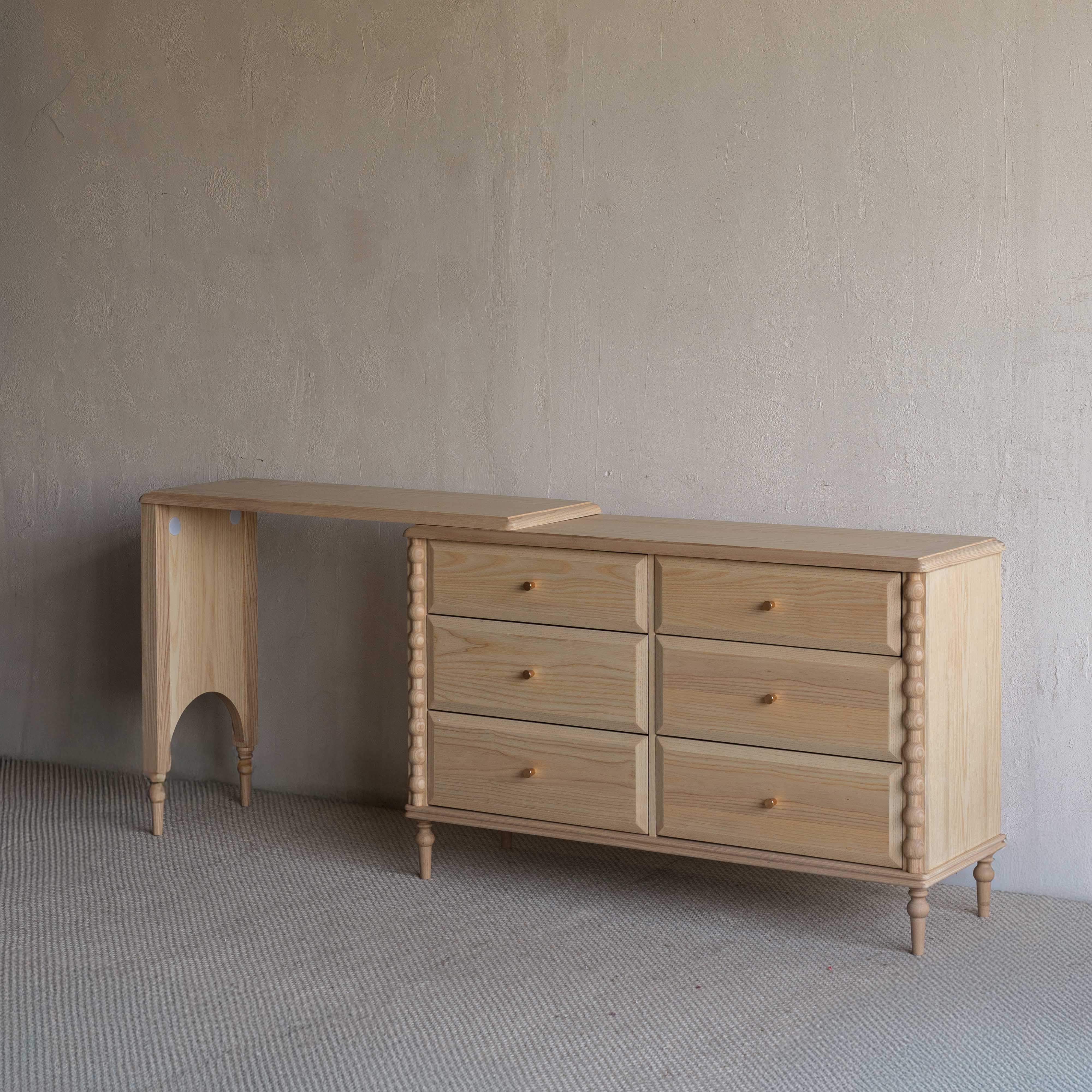 Mid Century Style Dressing Table & Desk With Chair - NATURAL