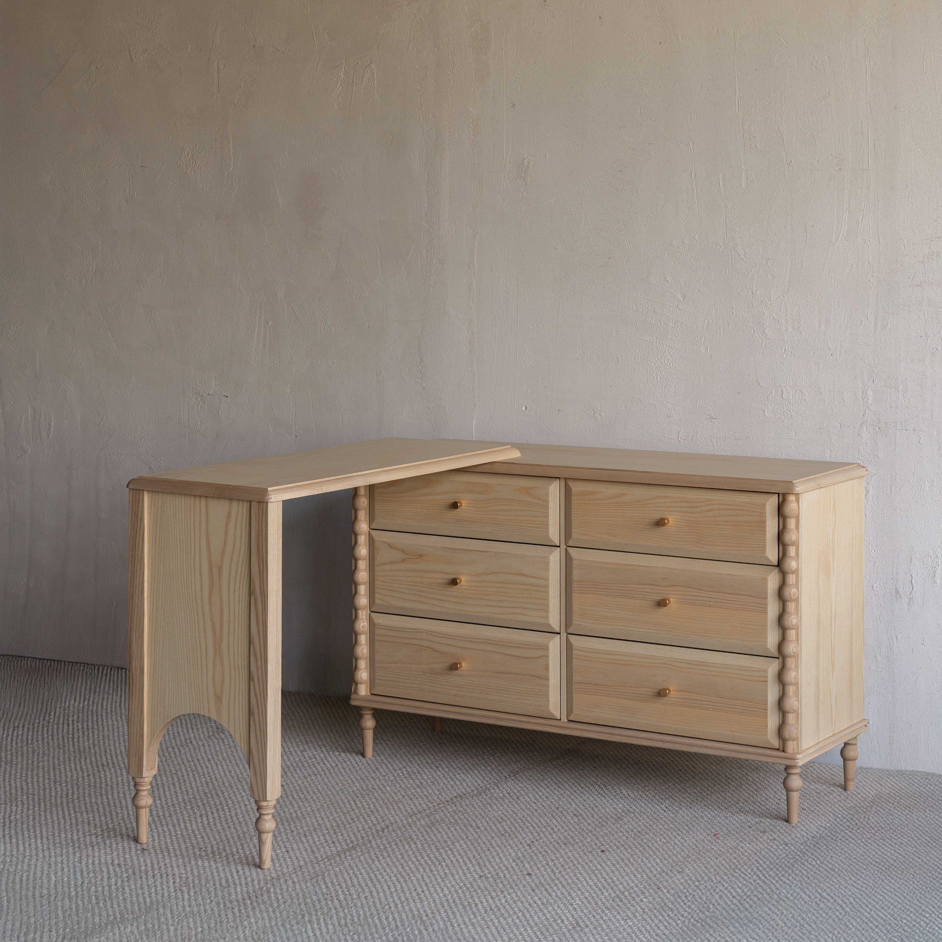 Mid Century Style Dressing Table & Desk With Chair - NATURAL