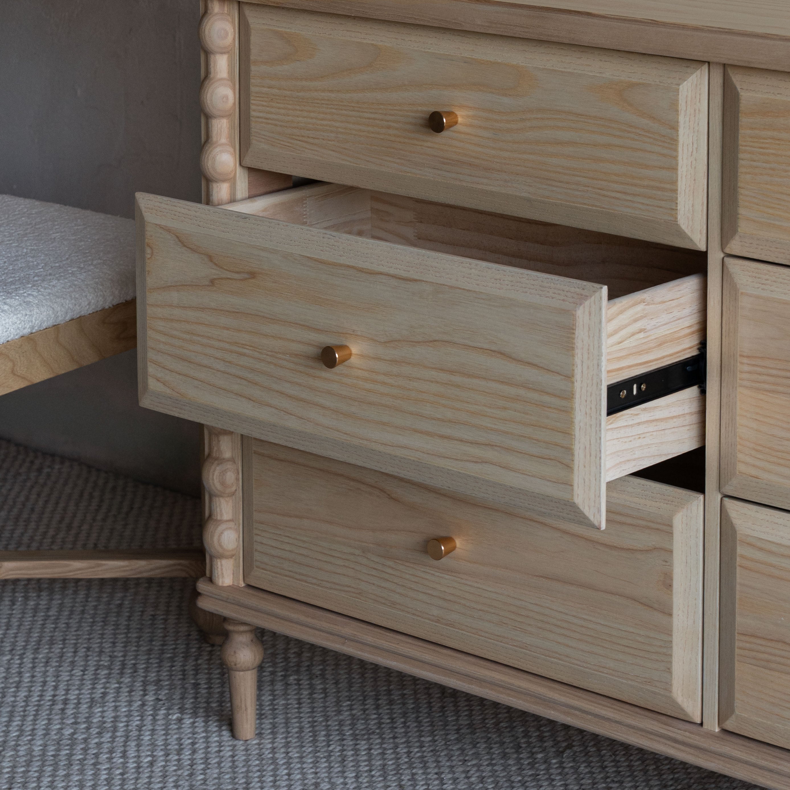 Mid Century Style Dressing Table & Desk With Chair - NATURAL