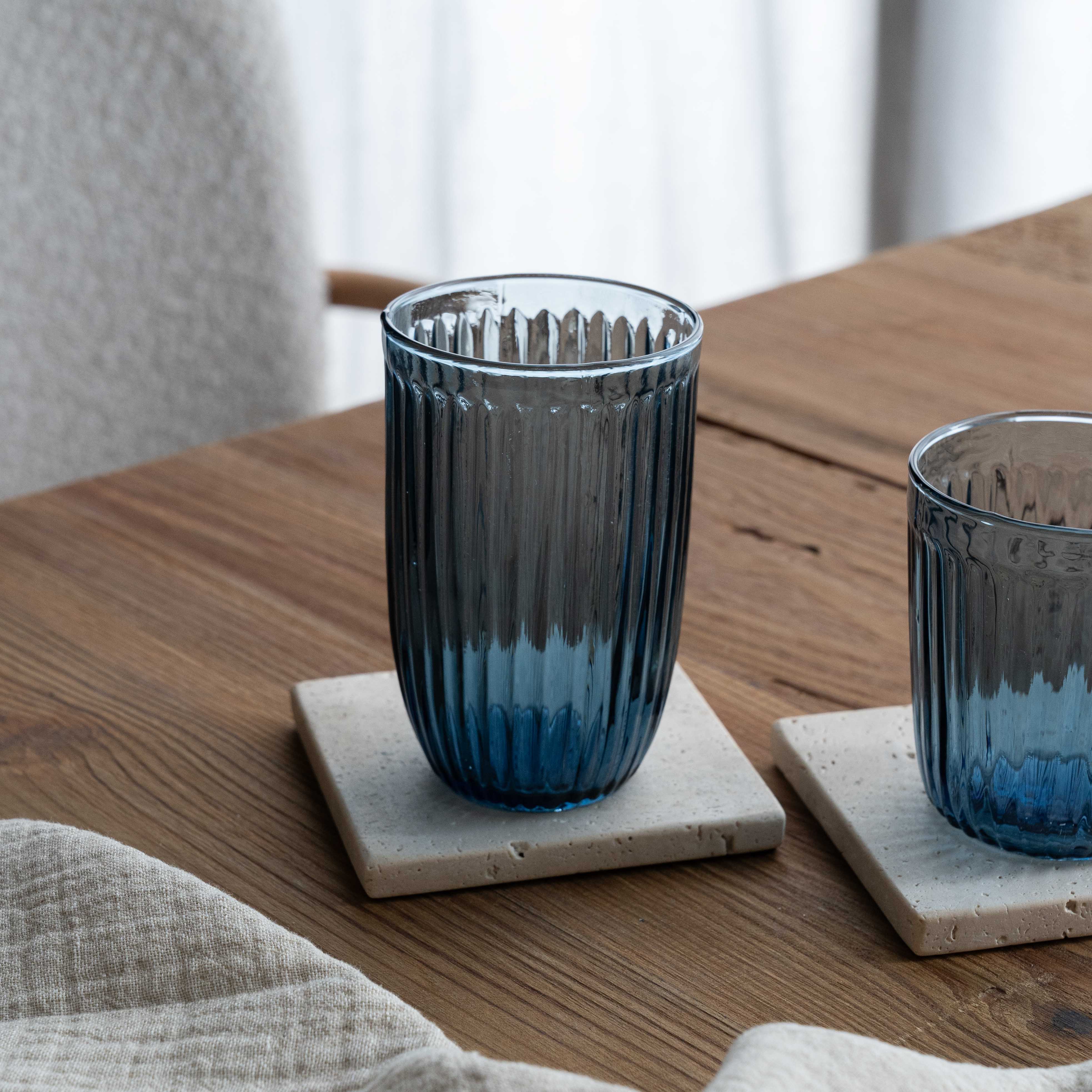 Mist Ribbed Drinking Glass - Blue - Glass Set - WS Living Furniture Furniture Store in Dubai