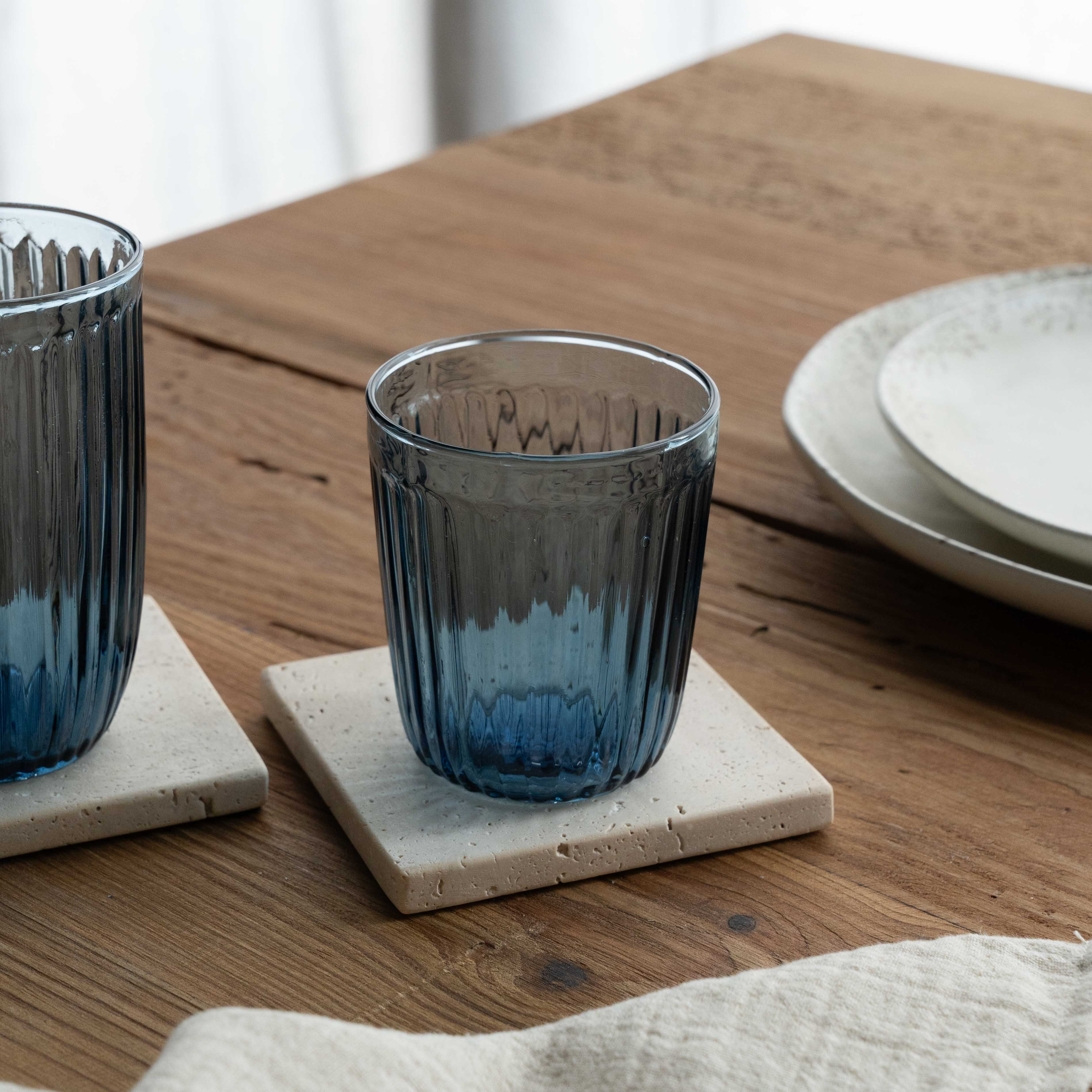 Mist Ribbed Drinking Glass - Blue - Glass Set - WS Living Furniture Furniture Store in Dubai
