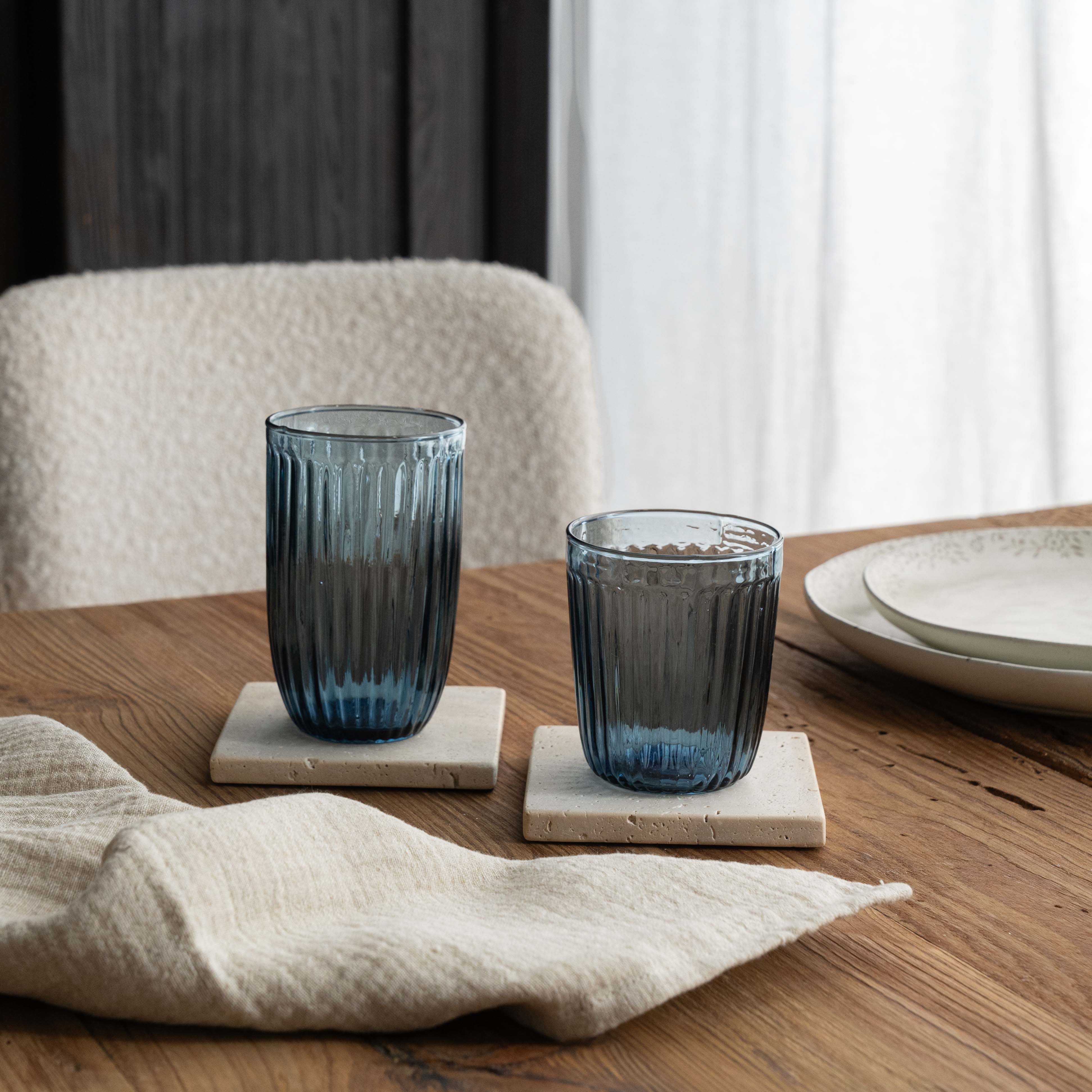 Mist Ribbed Drinking Glass - Blue - Glass Set - WS Living Furniture Furniture Store in Dubai