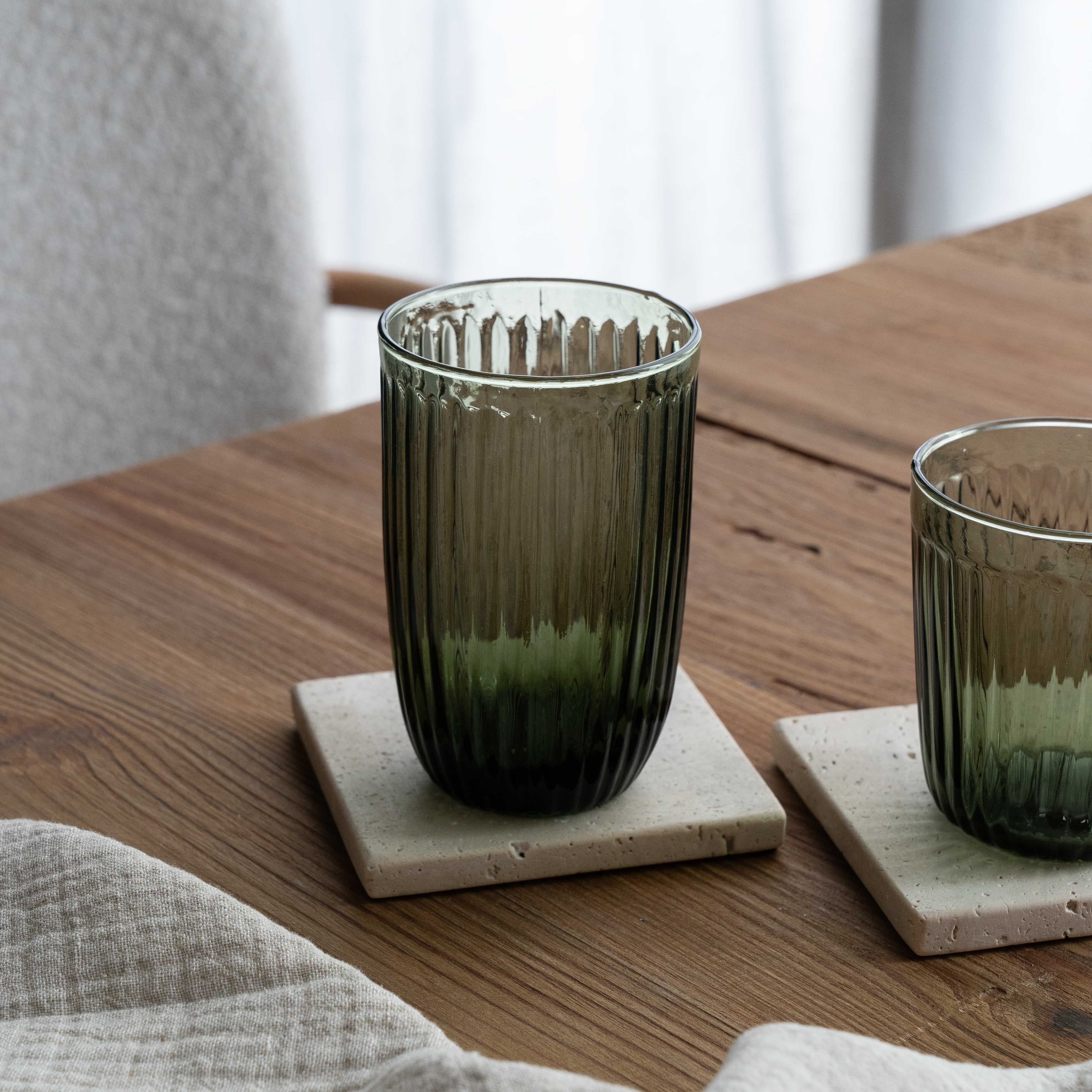 Mist Ribbed Drinking Glass - Dirty Green - Glass Set - WS Living Furniture Furniture Store in Dubai